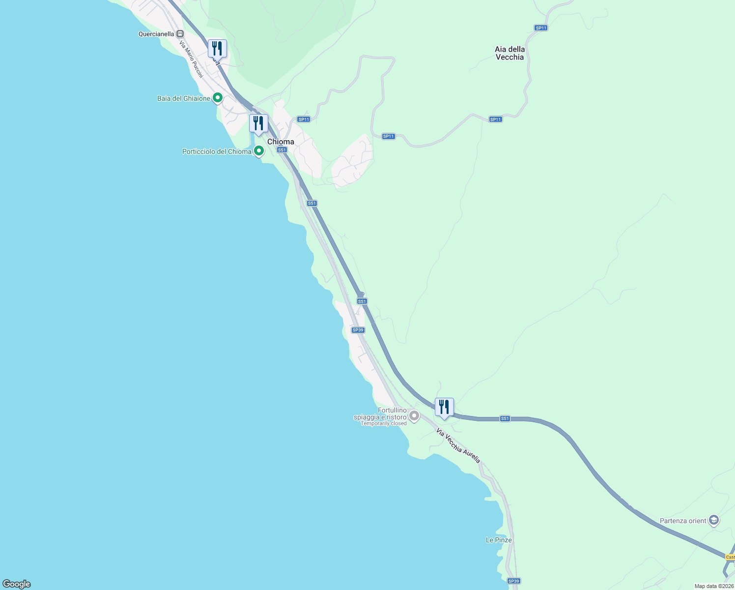 map of restaurants, bars, coffee shops, grocery stores, and more near 4 Via Variante Aurelia in Provincia di Livorno
