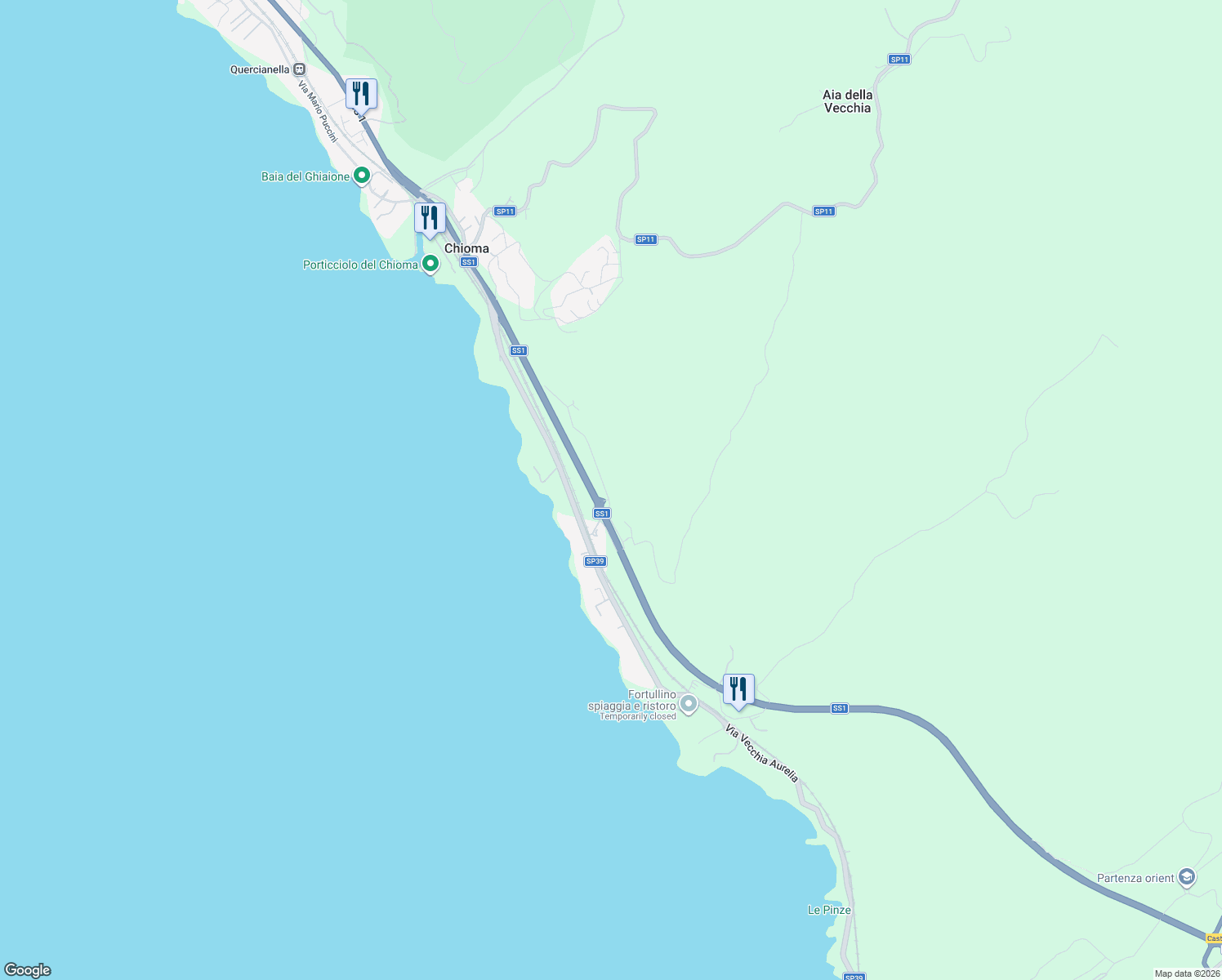 map of restaurants, bars, coffee shops, grocery stores, and more near 4 Via Variante Aurelia in Provincia di Livorno