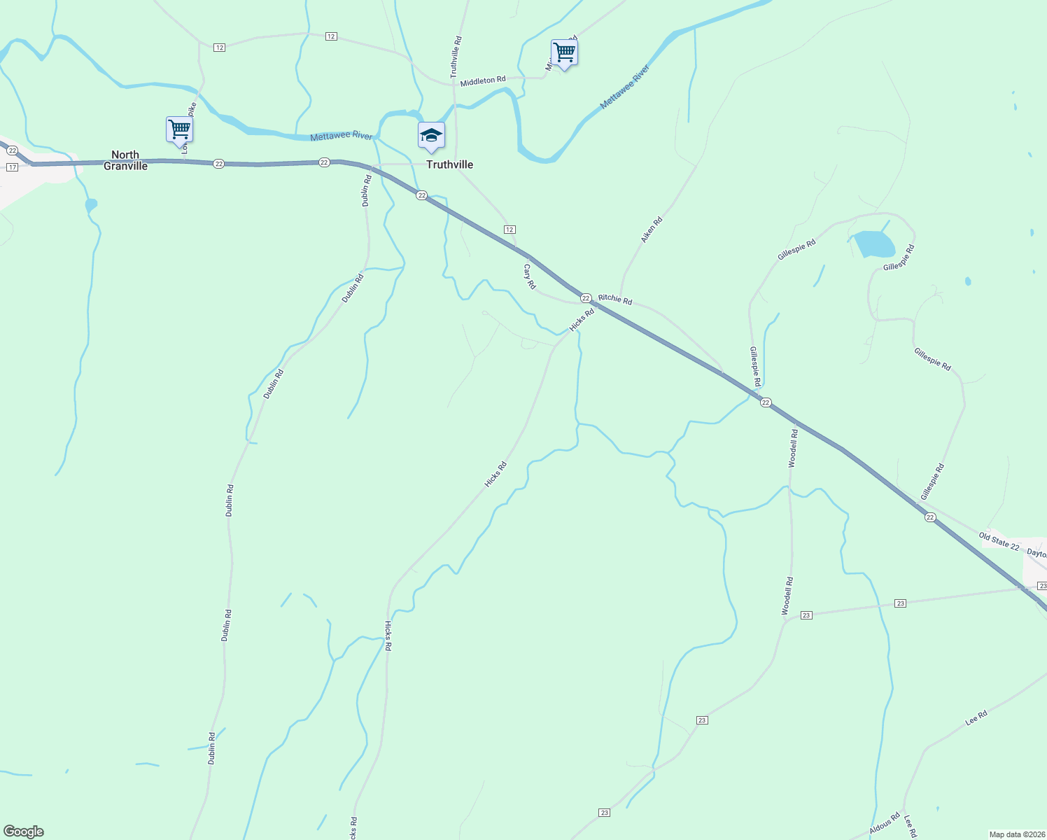 map of restaurants, bars, coffee shops, grocery stores, and more near 437 Hicks Road in Granville