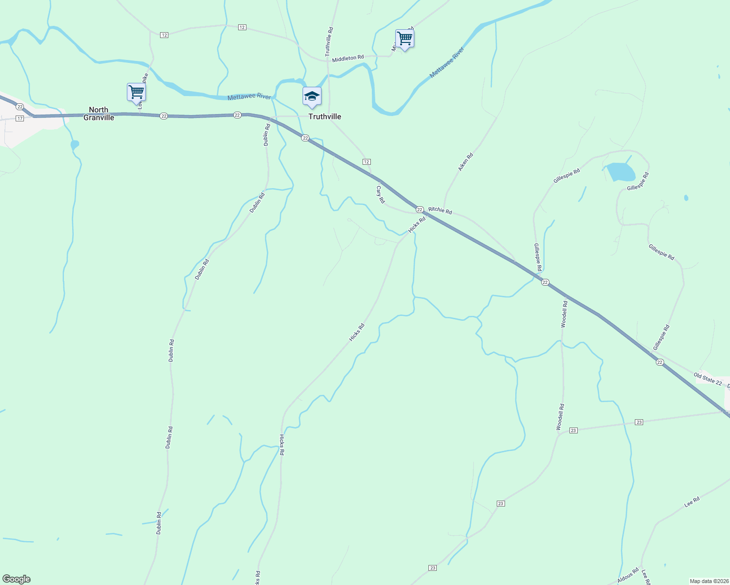 map of restaurants, bars, coffee shops, grocery stores, and more near 437 Hicks Road in Granville