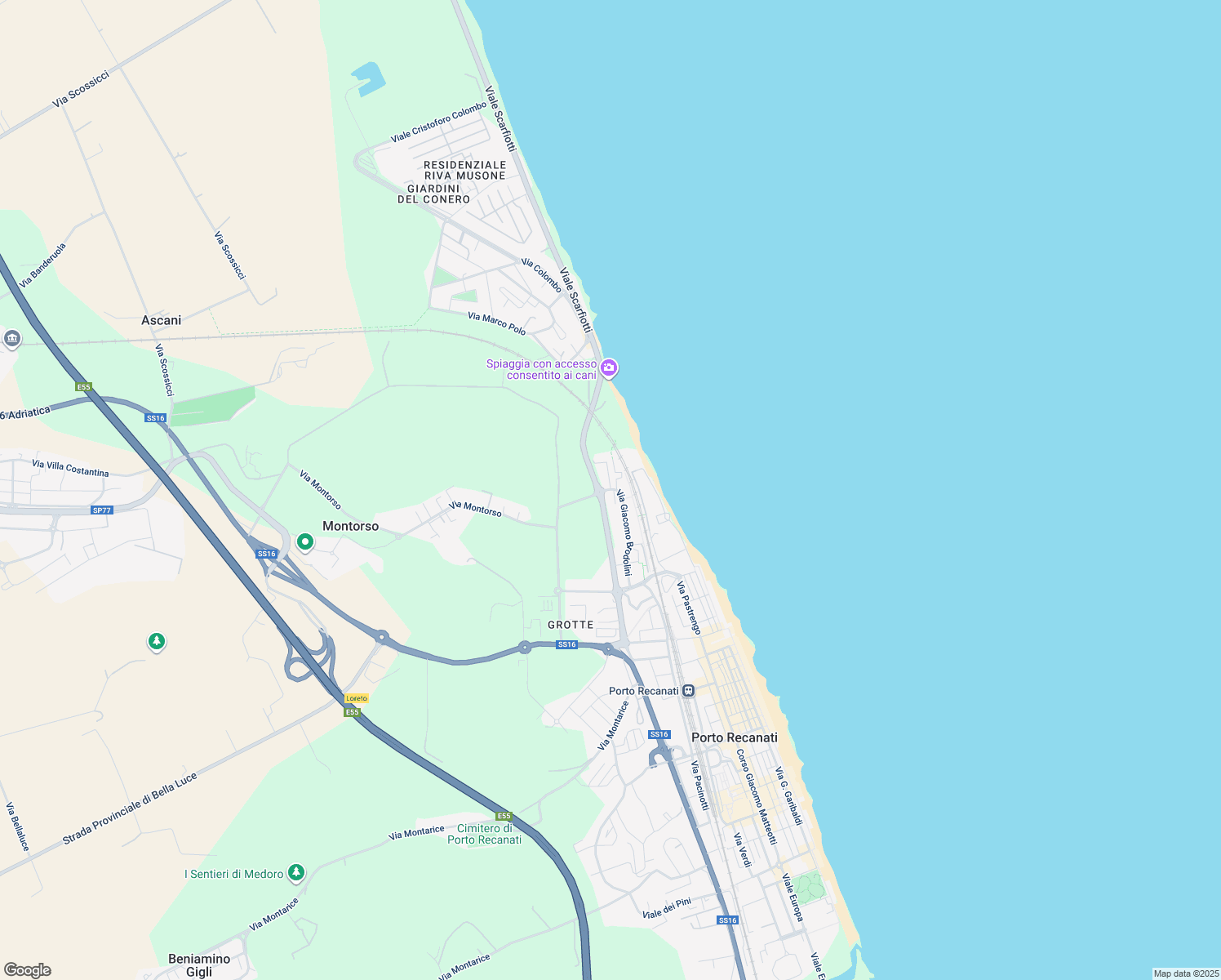 map of restaurants, bars, coffee shops, grocery stores, and more near 127 Via Giacomo Brodolini in Porto Recanati