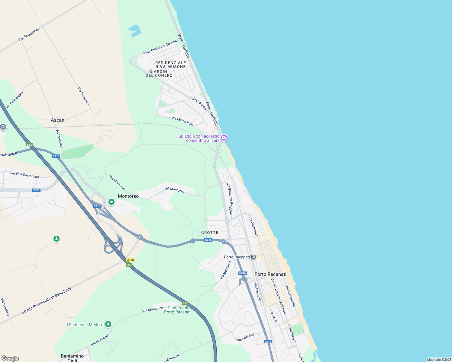 map of restaurants, bars, coffee shops, grocery stores, and more near 127 Via Giacomo Brodolini in Porto Recanati