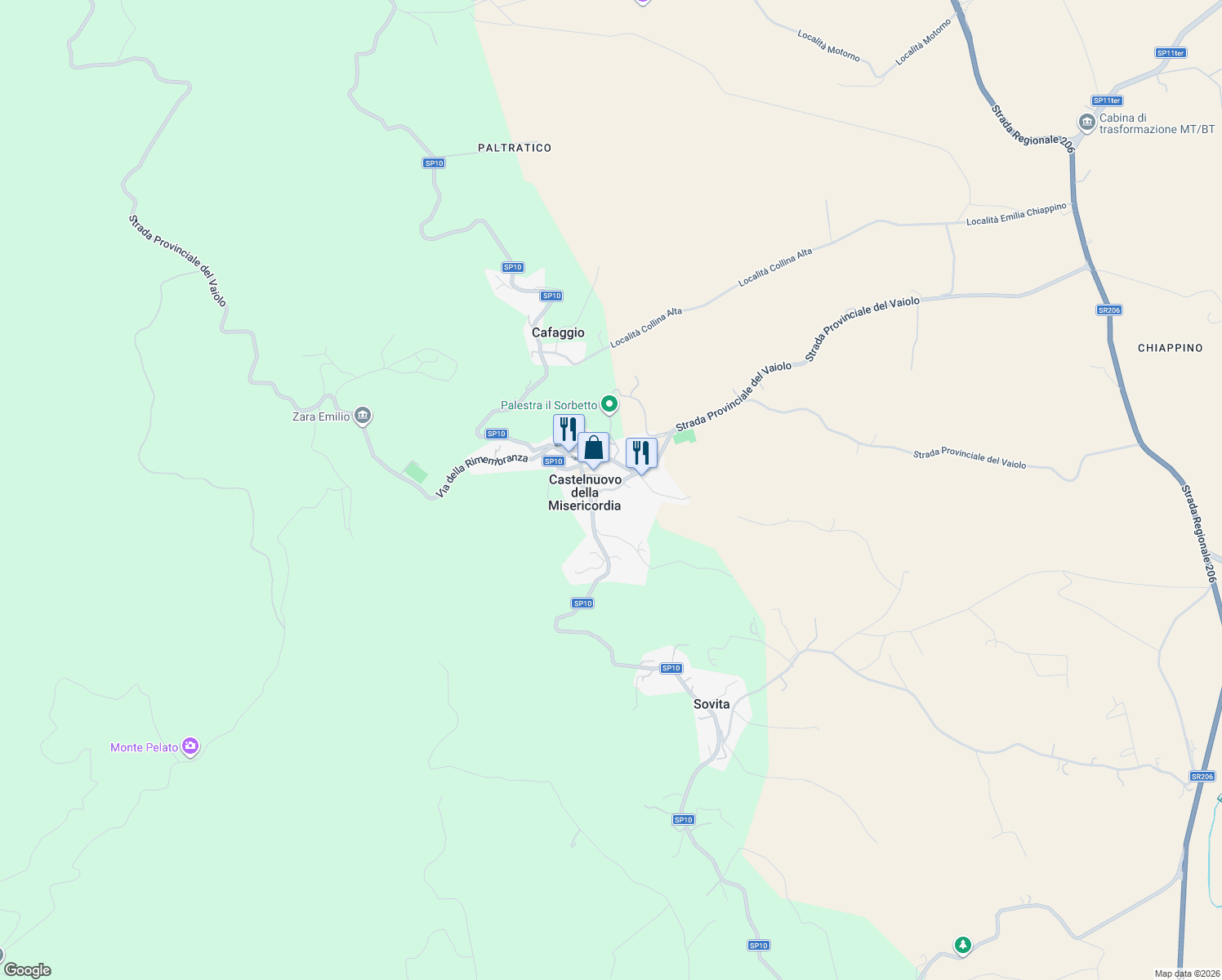 map of restaurants, bars, coffee shops, grocery stores, and more near in Castelnuovo Misericordia