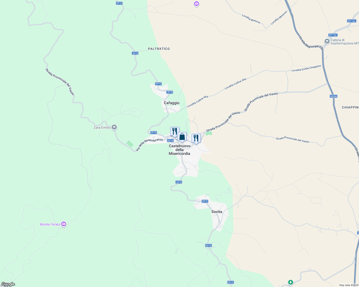 map of restaurants, bars, coffee shops, grocery stores, and more near 2 Piazza Antonio Gramsci in Castelnuovo della Misericordia
