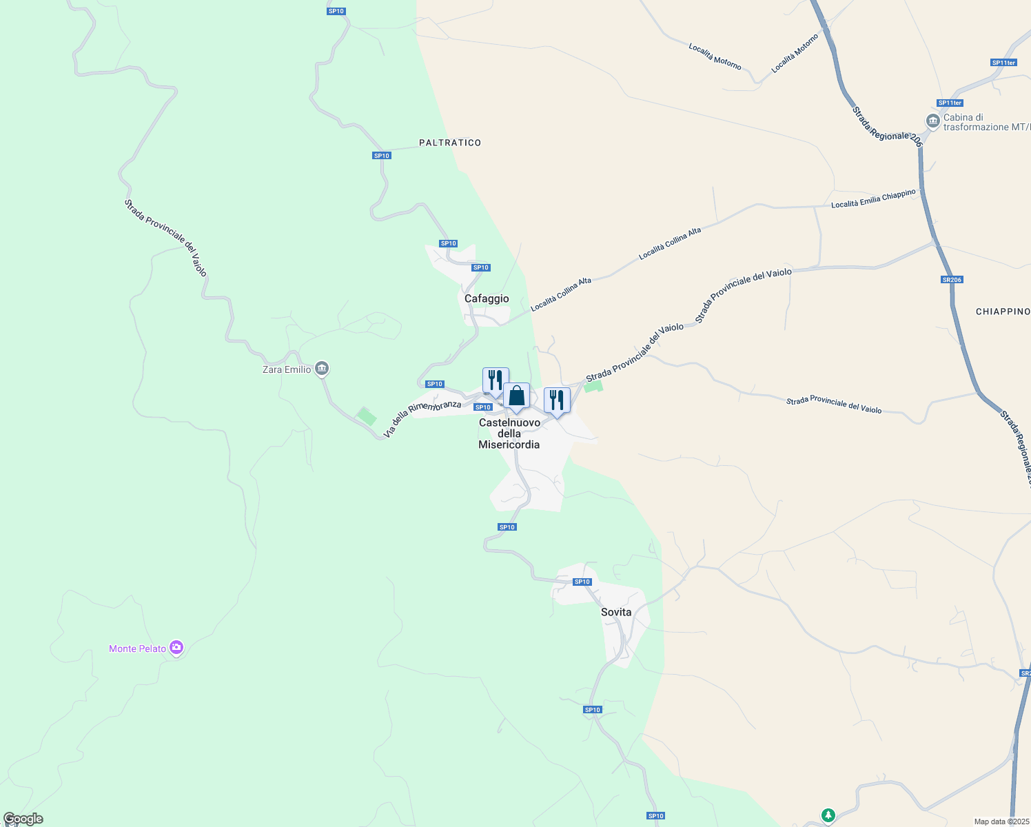 map of restaurants, bars, coffee shops, grocery stores, and more near 2 Piazza Antonio Gramsci in Castelnuovo della Misericordia