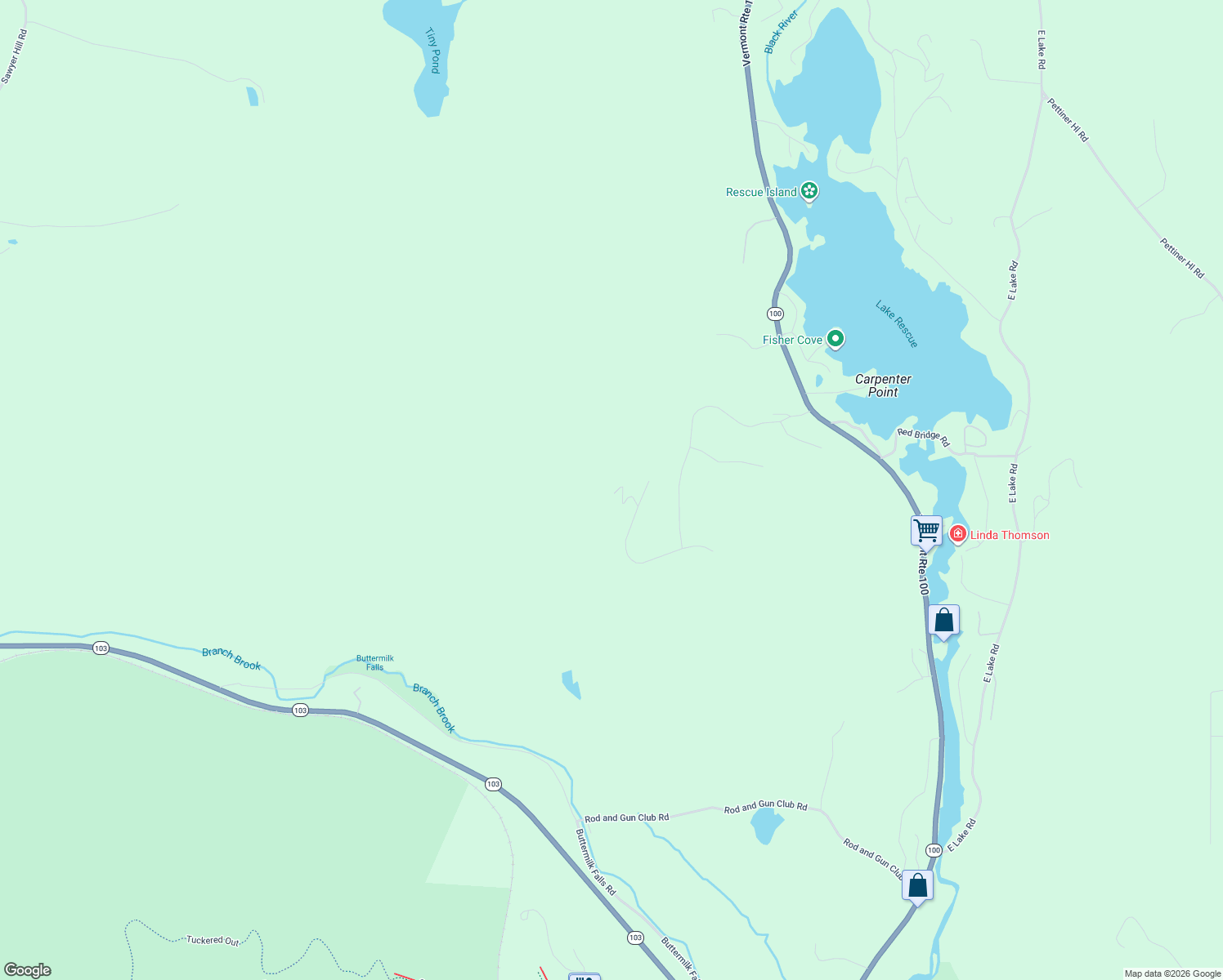 map of restaurants, bars, coffee shops, grocery stores, and more near 166 Woods Road West in Windsor County