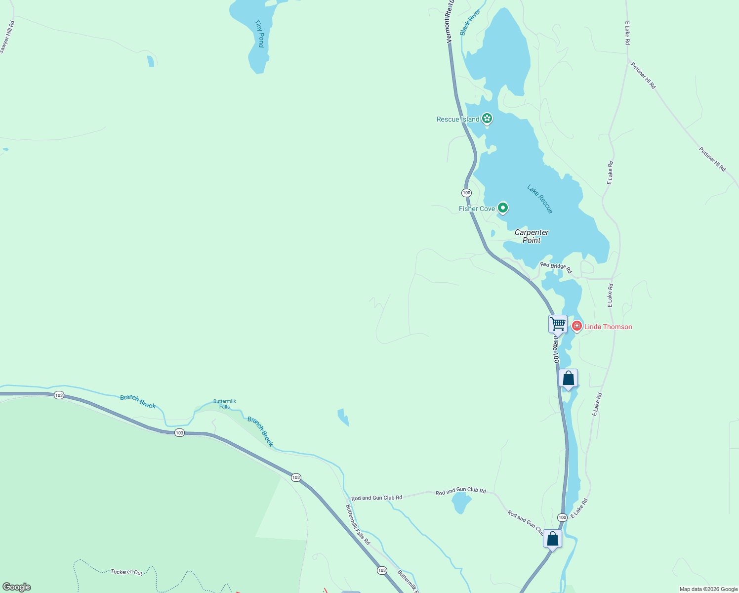 map of restaurants, bars, coffee shops, grocery stores, and more near 166 Woods Road West in Windsor County