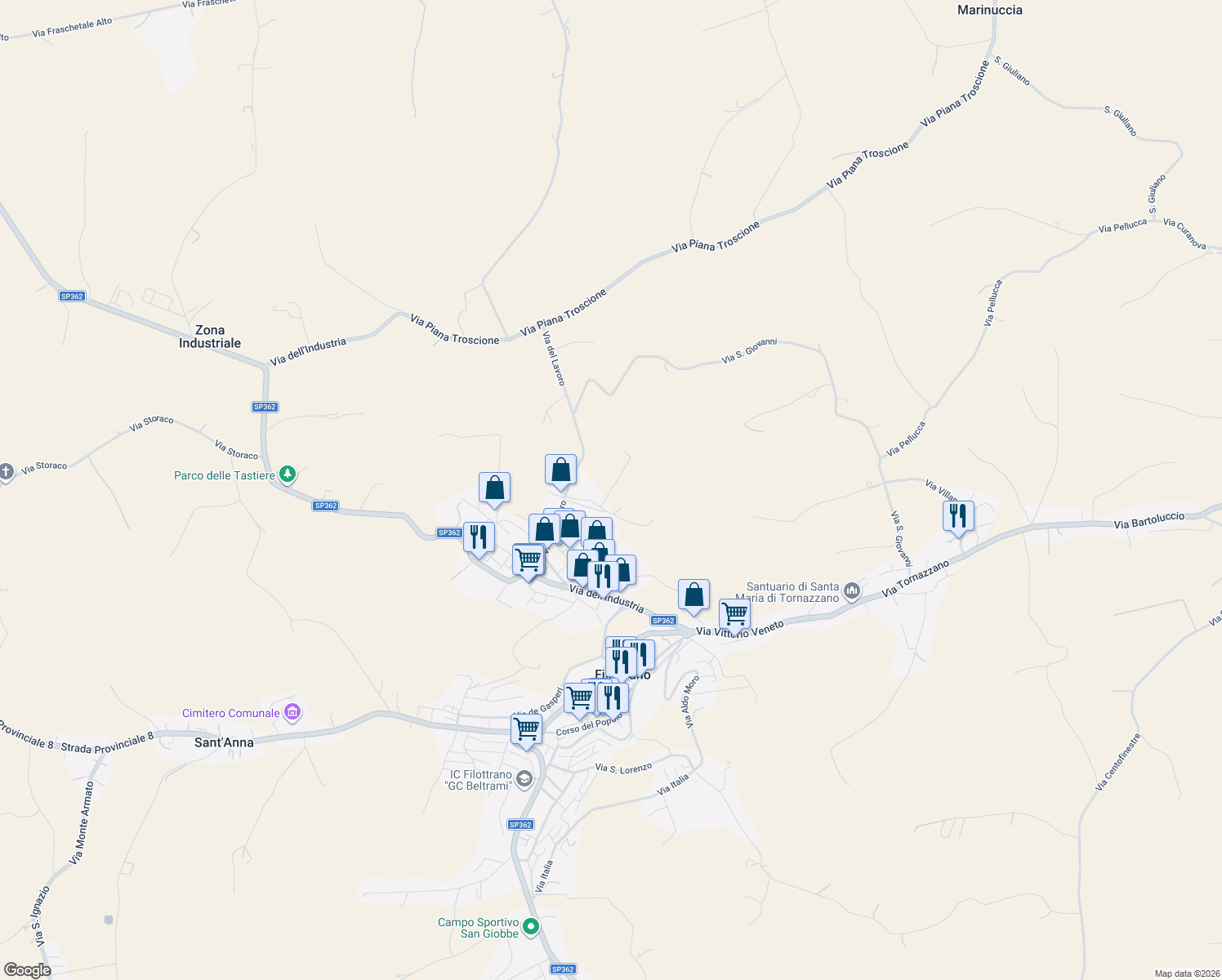 map of restaurants, bars, coffee shops, grocery stores, and more near 33 Via Casone in Provincia di Ancona