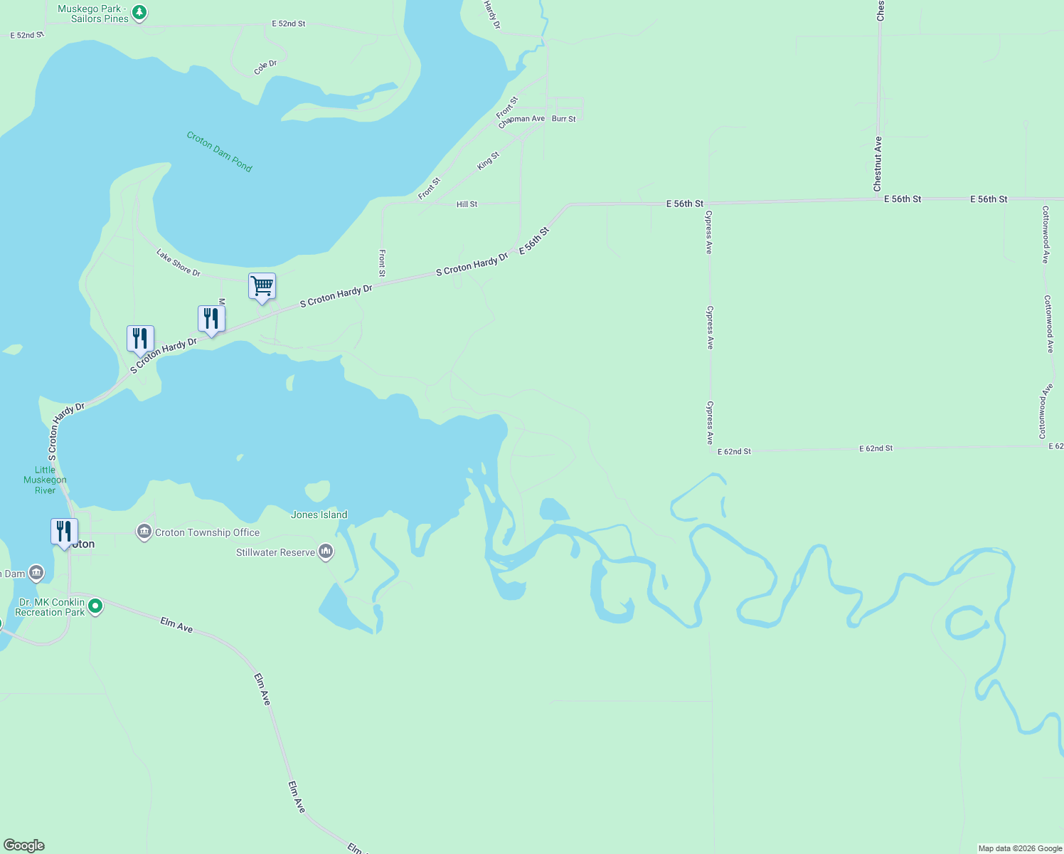 map of restaurants, bars, coffee shops, grocery stores, and more near 6761 Autumn in Newaygo