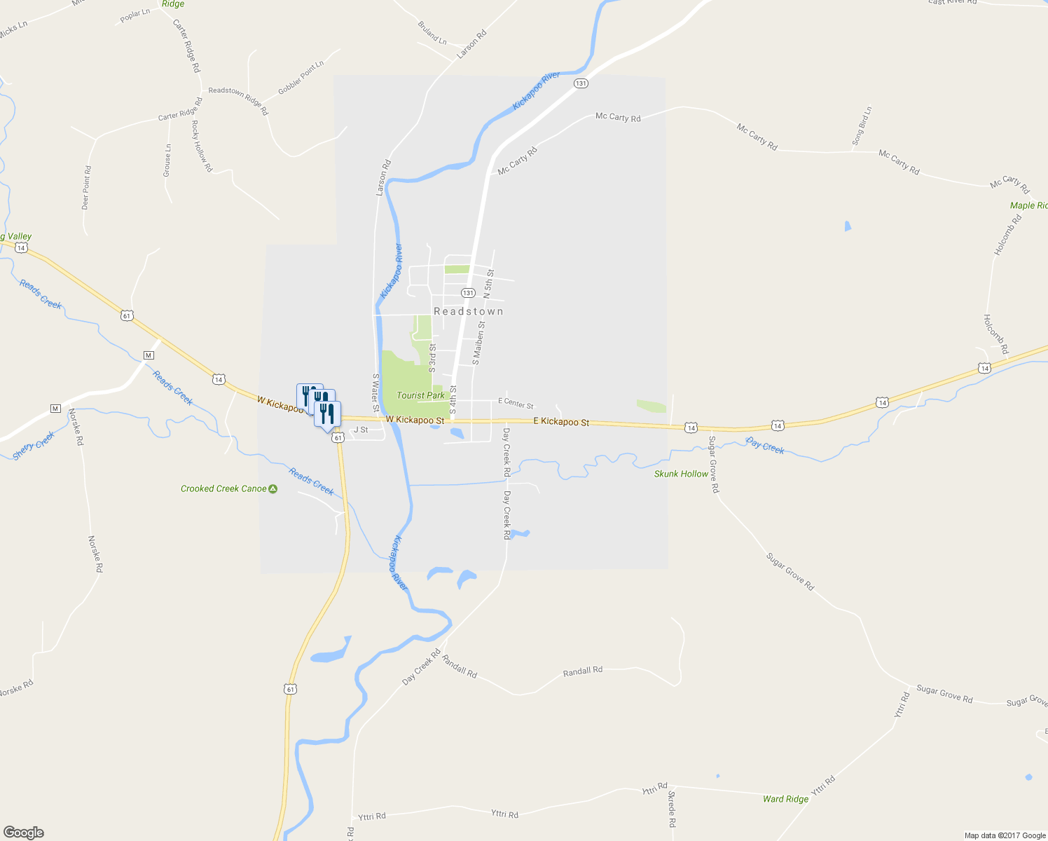 map of restaurants, bars, coffee shops, grocery stores, and more near 303 East Kickapoo Street in Readstown