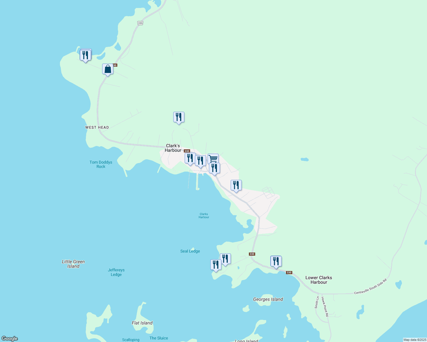 map of restaurants, bars, coffee shops, grocery stores, and more near 2751 Main Street in Clark's Harbour