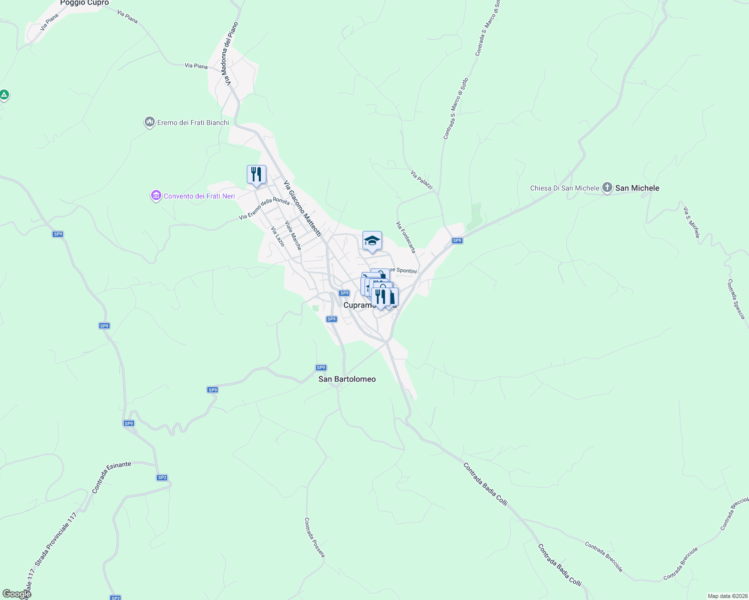 map of restaurants, bars, coffee shops, grocery stores, and more near in Cupramontana