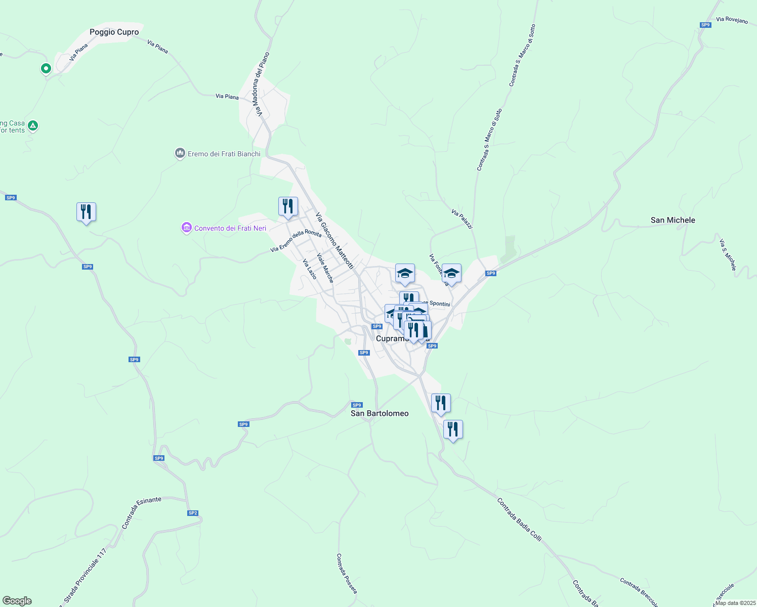 map of restaurants, bars, coffee shops, grocery stores, and more near 147 Via Giacomo Matteotti in Cupramontana