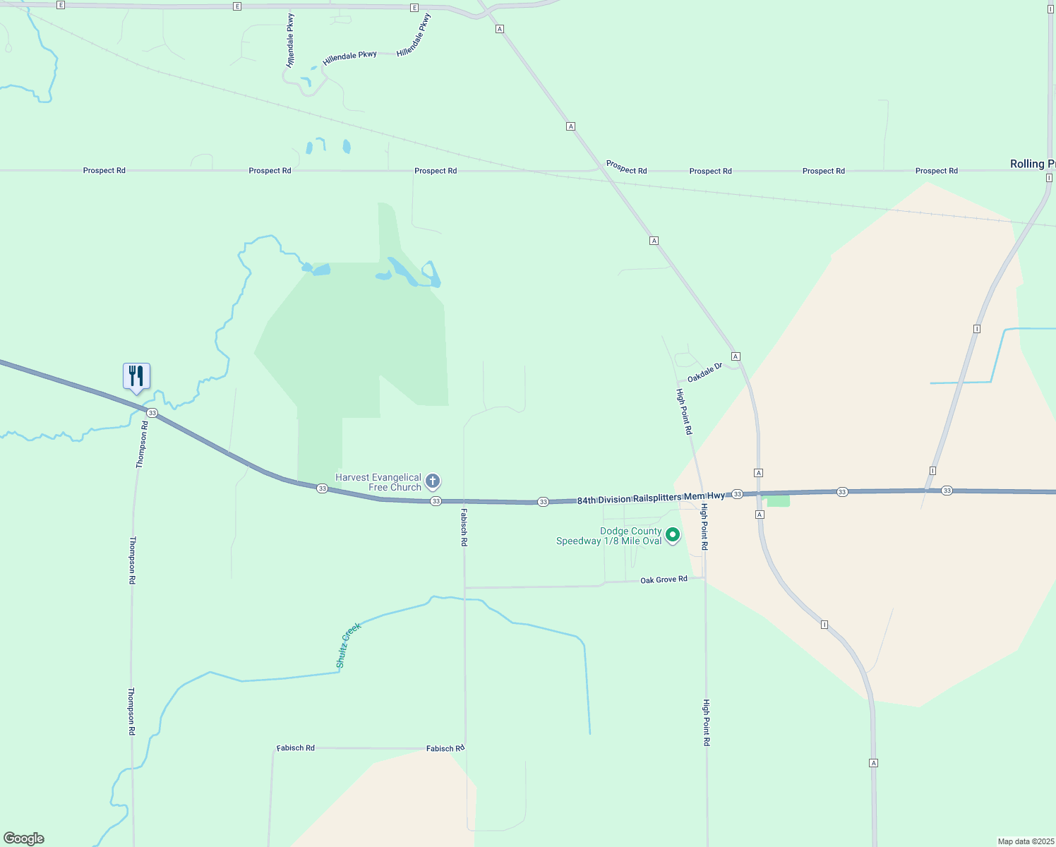map of restaurants, bars, coffee shops, grocery stores, and more near N7044 Fabisch Rd in Beaver Dam