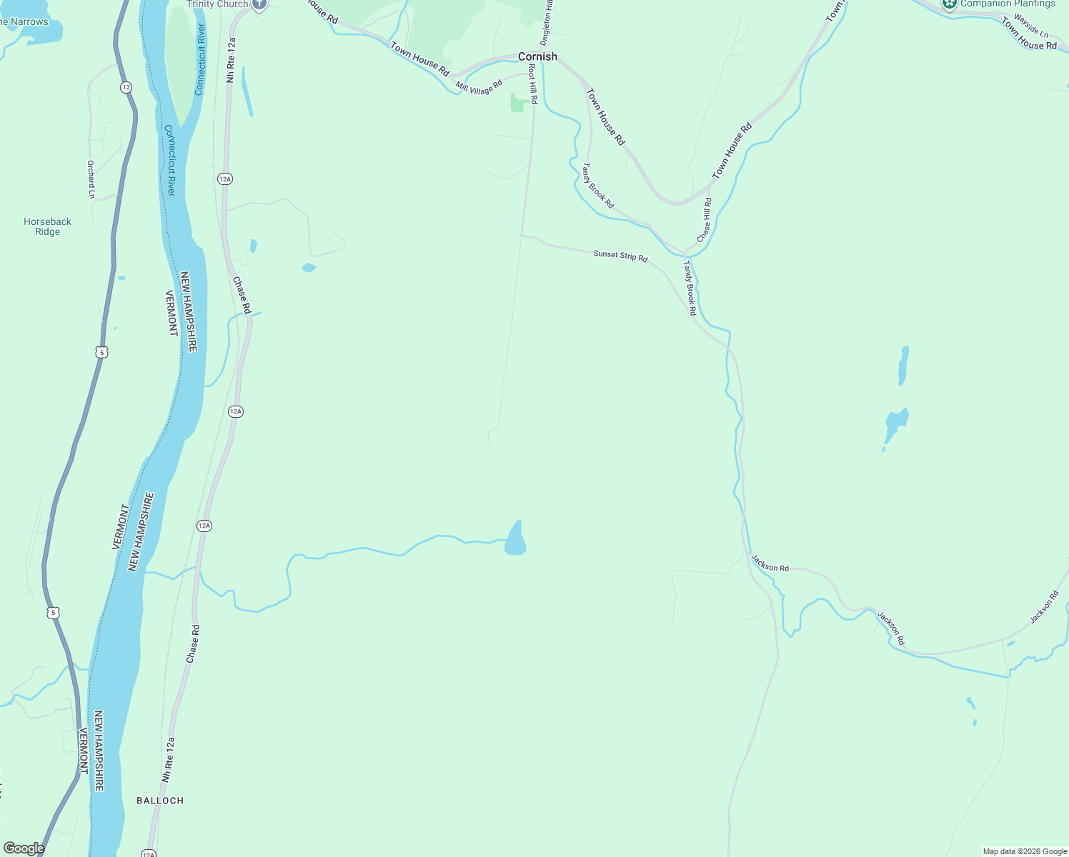 map of restaurants, bars, coffee shops, grocery stores, and more near 205 Root Hill Road in Cornish