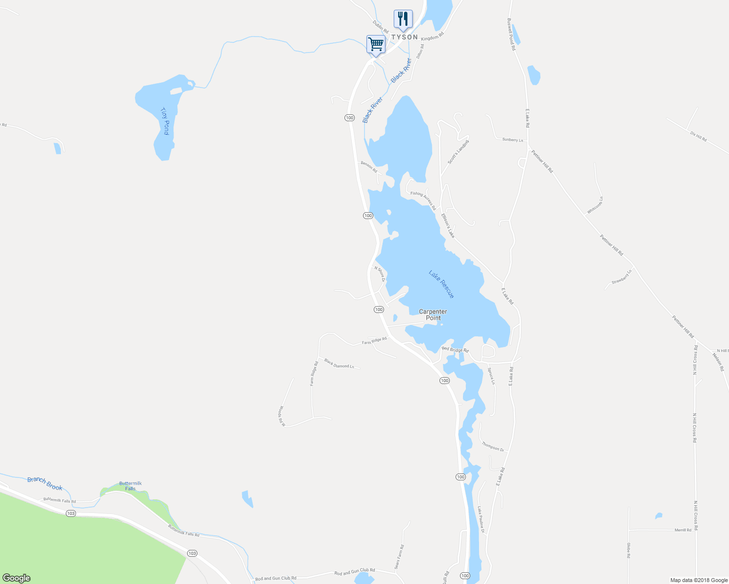 map of restaurants, bars, coffee shops, grocery stores, and more near 2 Raymond Road in Windsor County