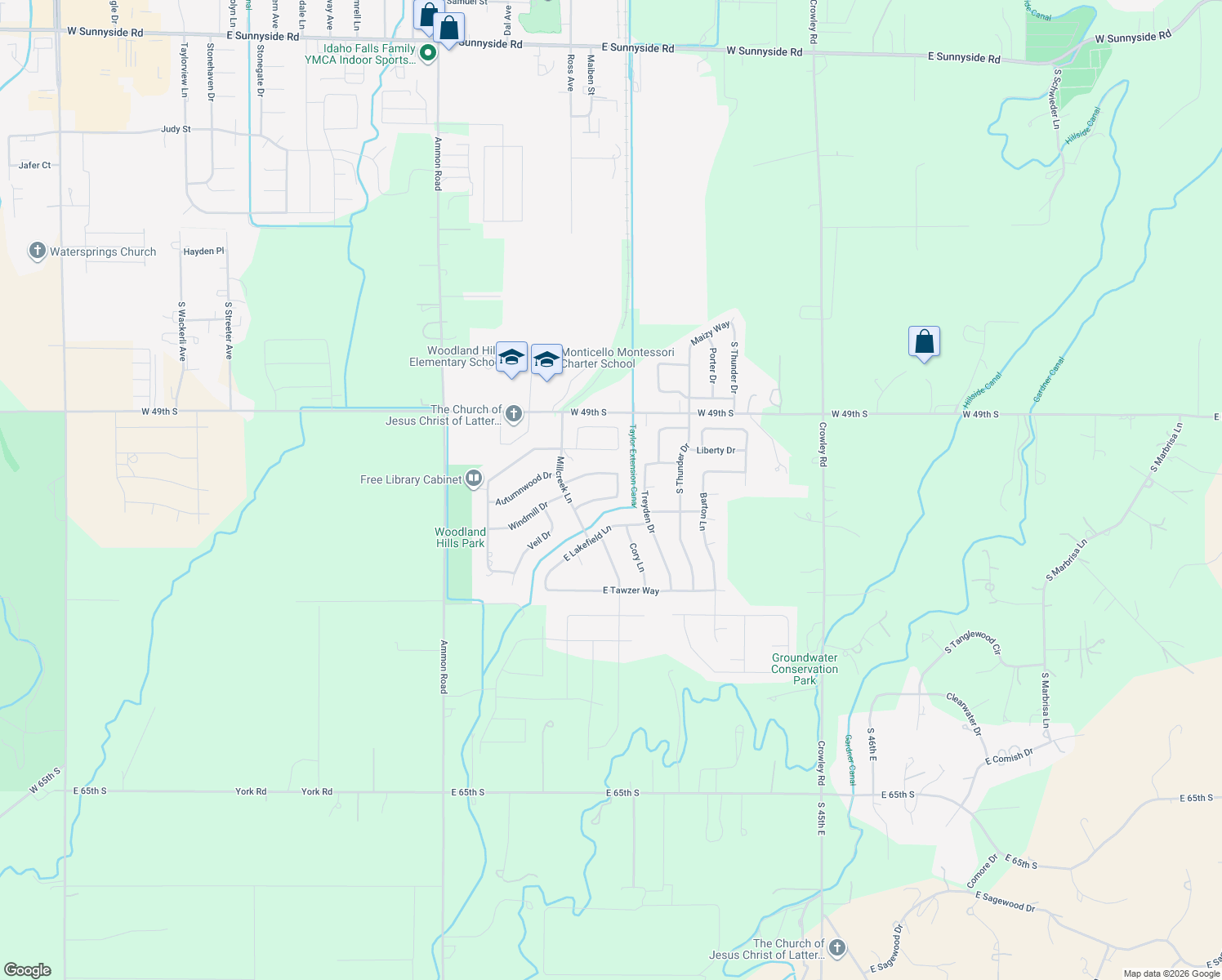 map of restaurants, bars, coffee shops, grocery stores, and more near 3940 Willow Ridge Drive in Ammon