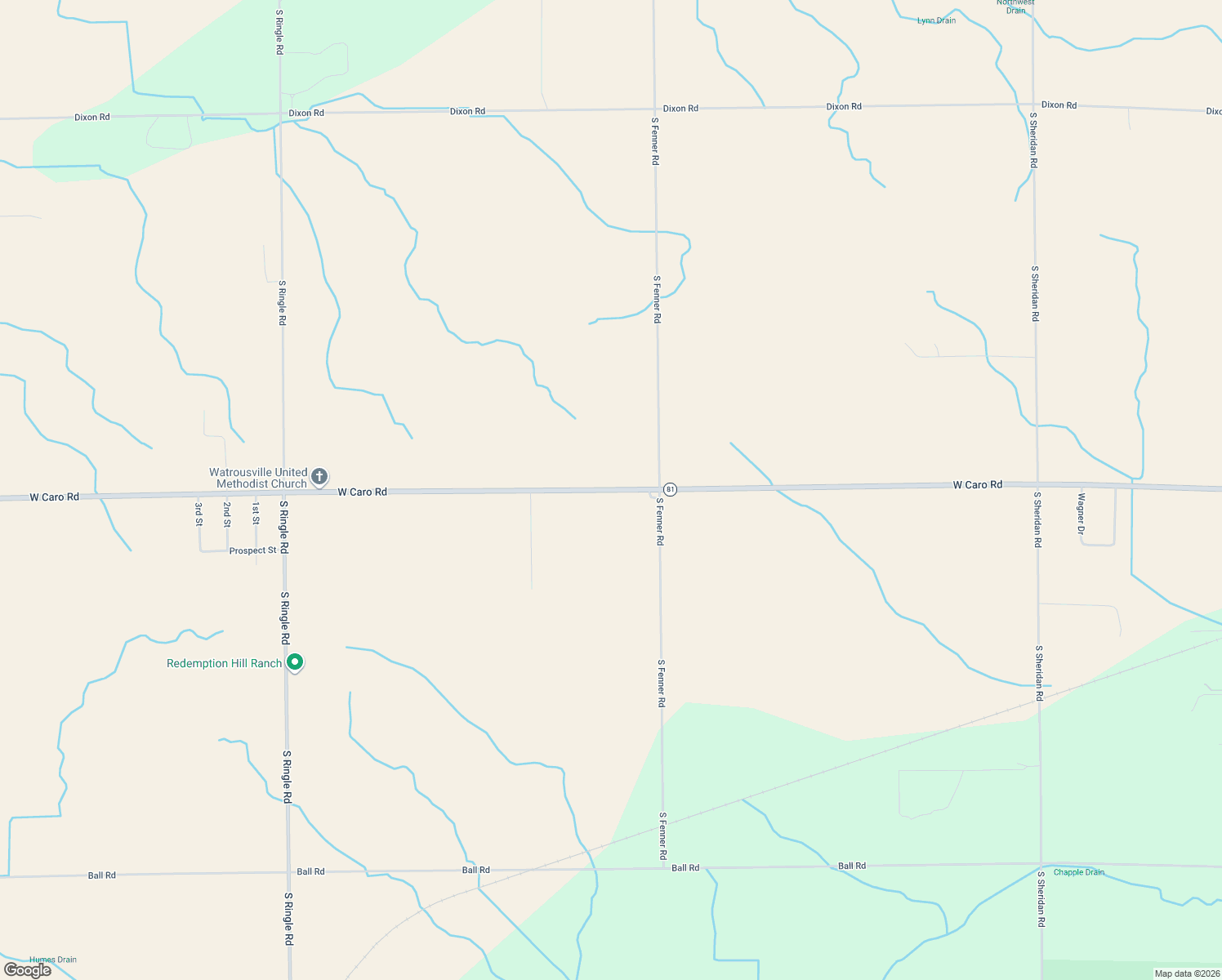 map of restaurants, bars, coffee shops, grocery stores, and more near 4087 W Caro Rd in Caro