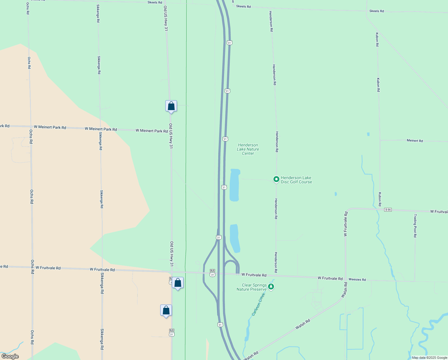 map of restaurants, bars, coffee shops, grocery stores, and more near 10727 U.S. 31 in Montague