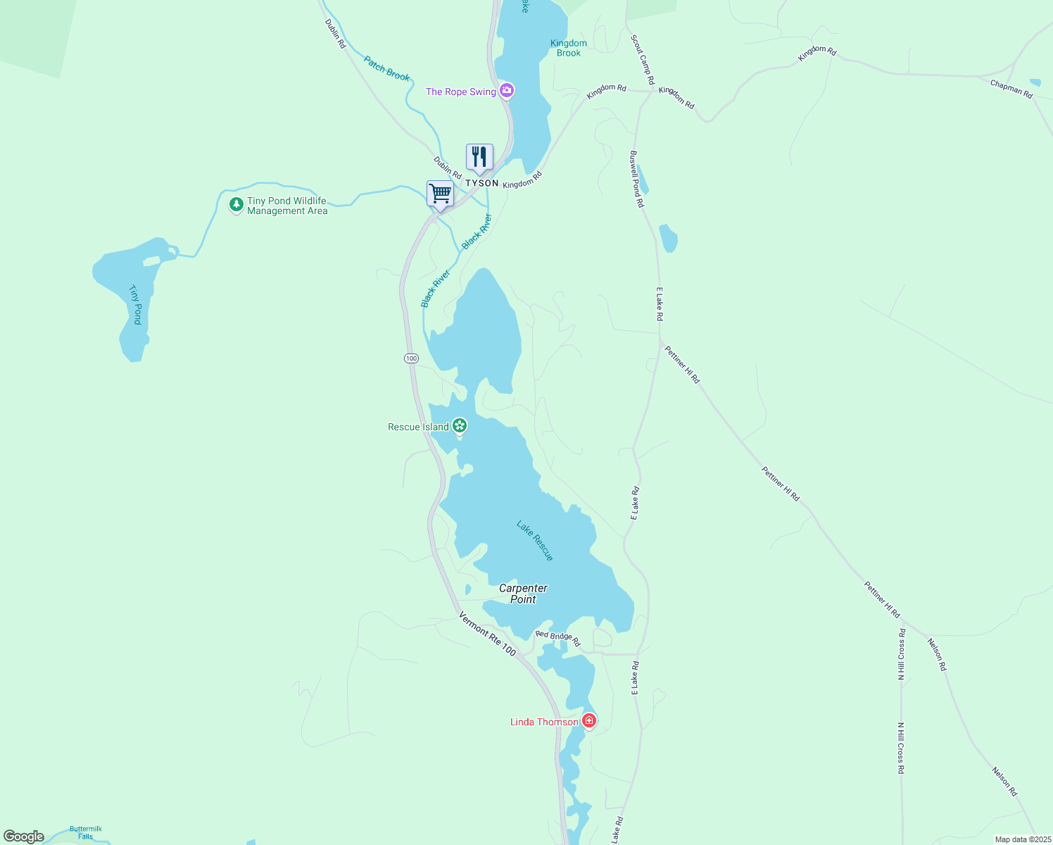 map of restaurants, bars, coffee shops, grocery stores, and more near 9 Fishing Access Road in Windsor County