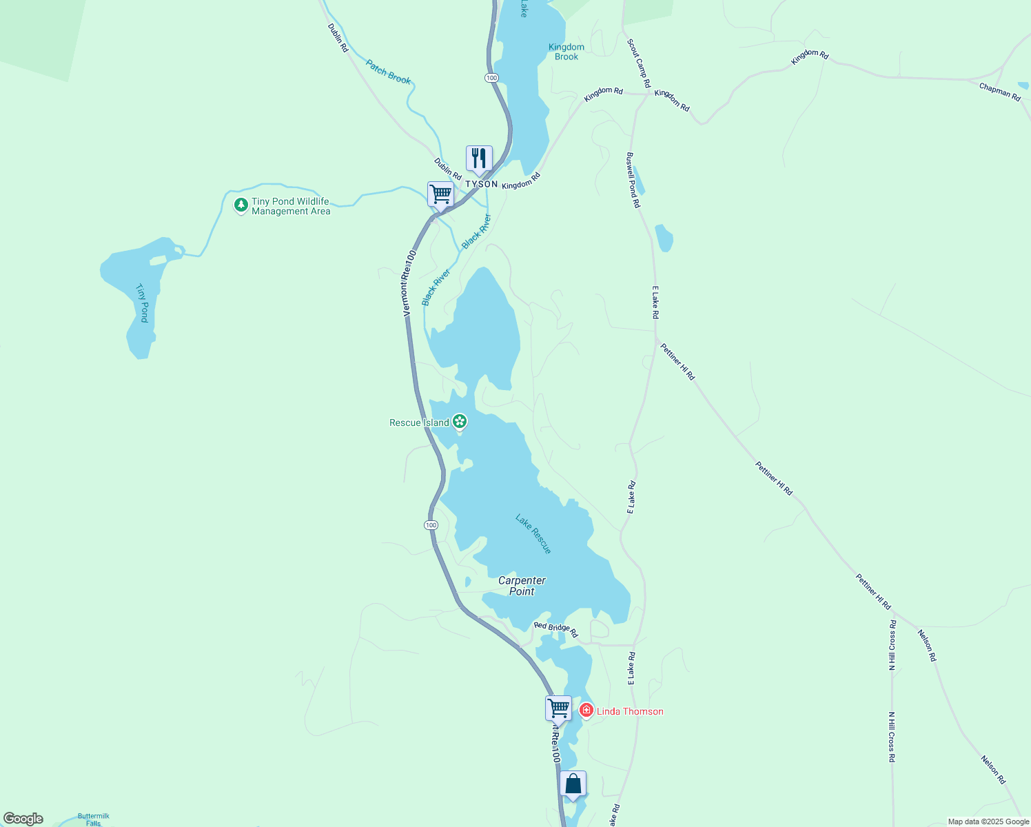 map of restaurants, bars, coffee shops, grocery stores, and more near 9 Fishing Access Road in Windsor County