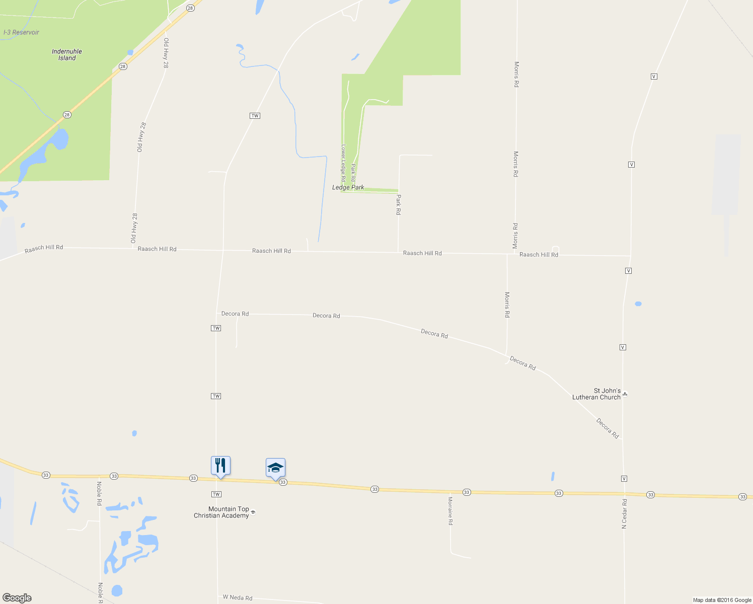 map of restaurants, bars, coffee shops, grocery stores, and more near W3730 Decora Road in Horicon