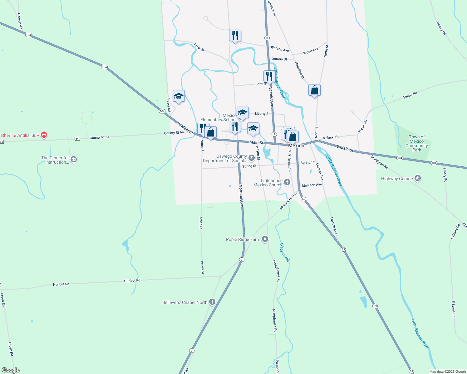 map of restaurants, bars, coffee shops, grocery stores, and more near 5567 Norman Avenue in Mexico