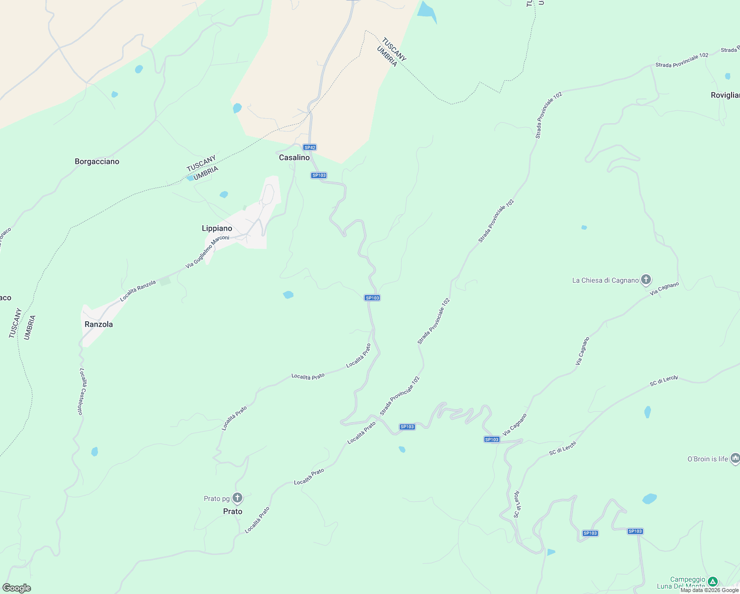 map of restaurants, bars, coffee shops, grocery stores, and more near Strada Provinciale 103 in Provincia di Perugia