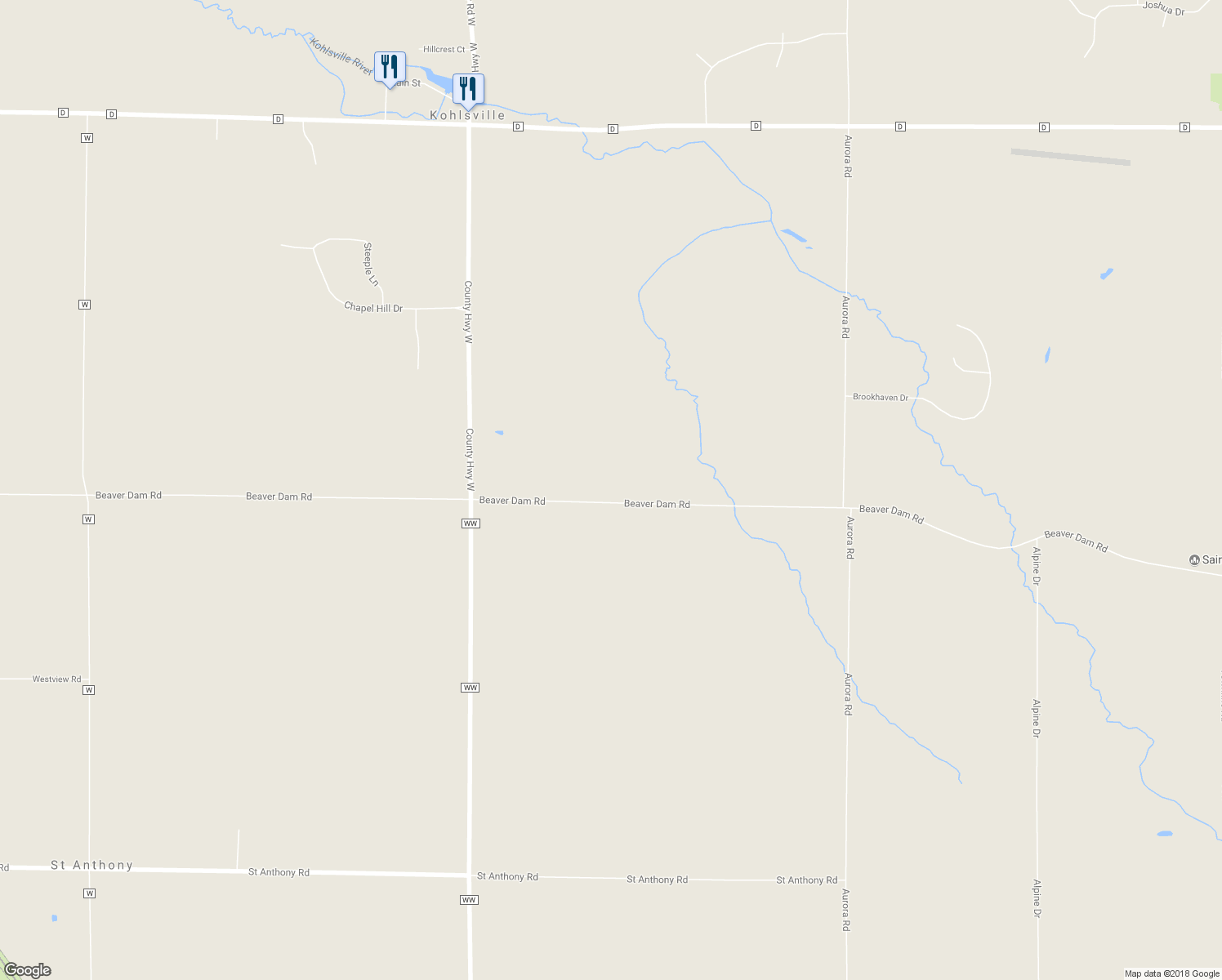 map of restaurants, bars, coffee shops, grocery stores, and more near 5530 Beaver Dam Road in West Bend