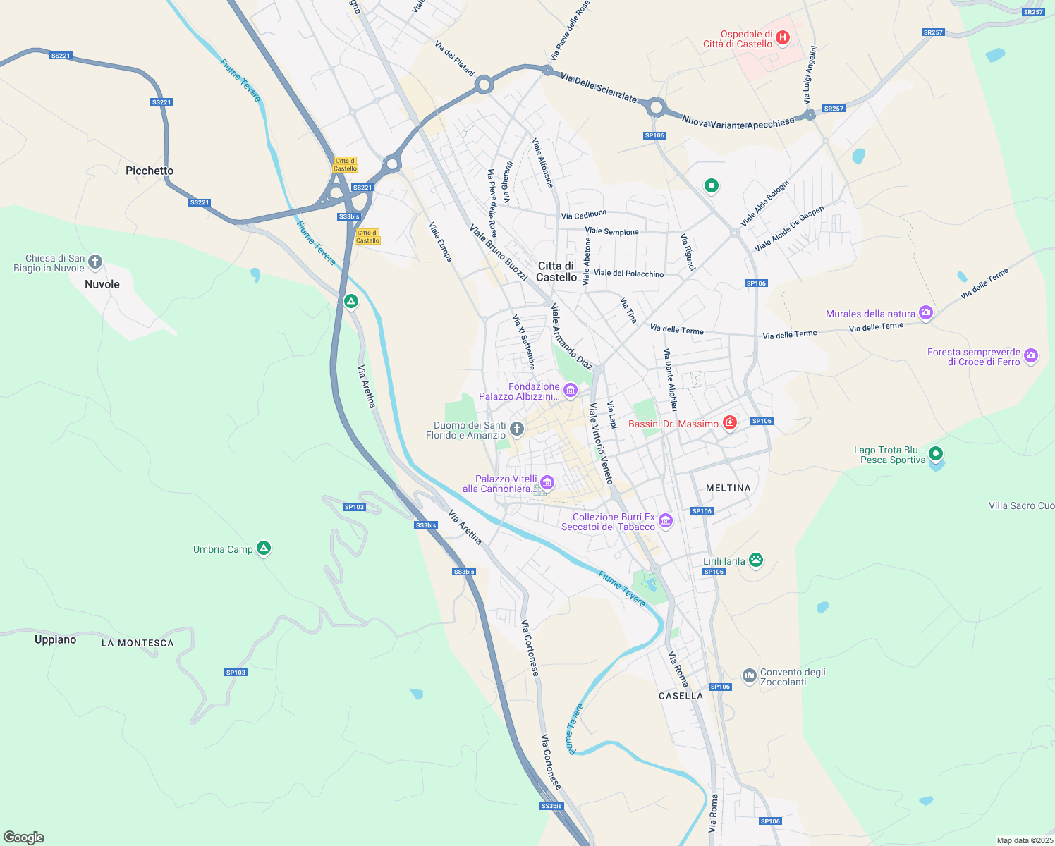 map of restaurants, bars, coffee shops, grocery stores, and more near 12 Via Guelfucci in Città di Castello