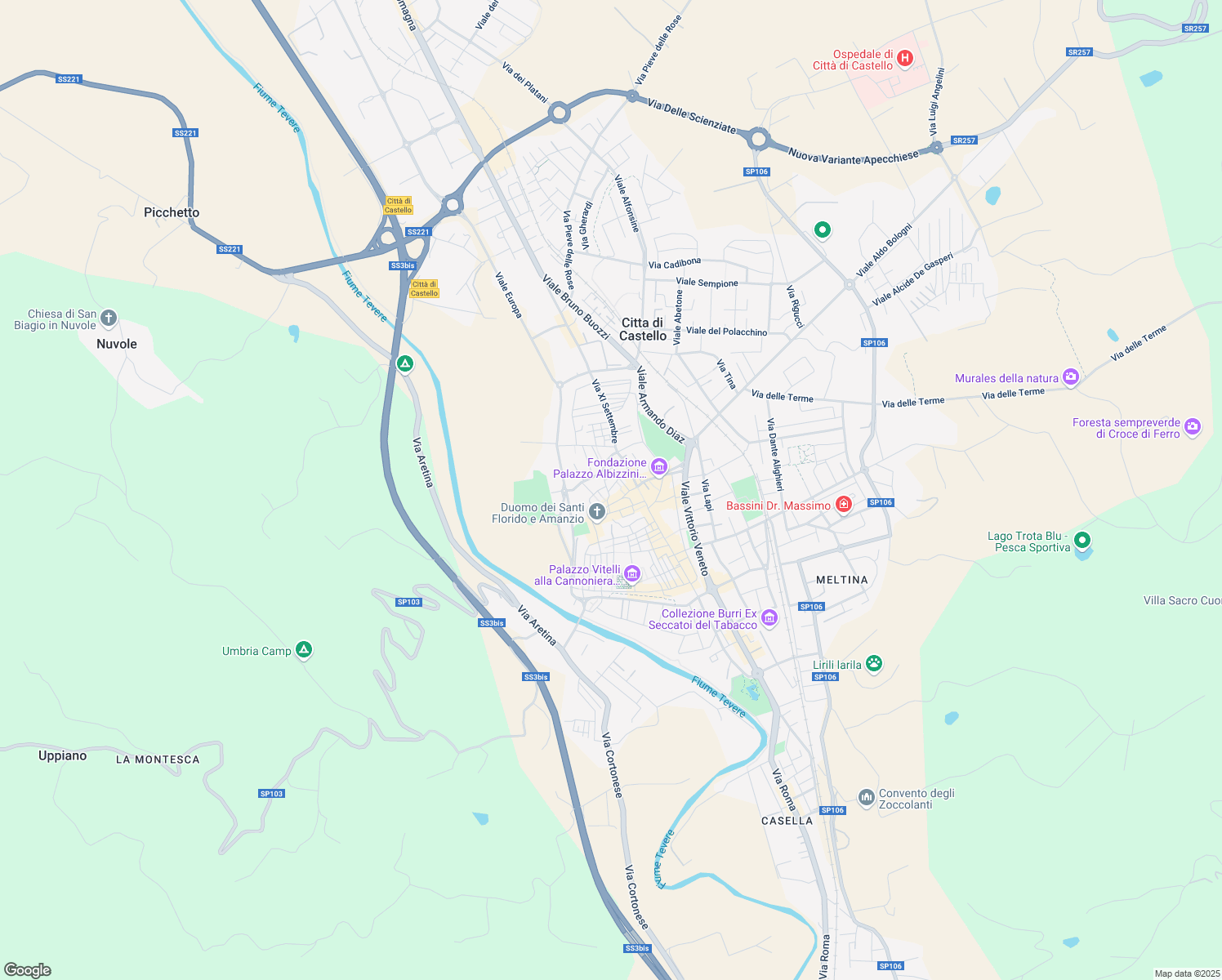 map of restaurants, bars, coffee shops, grocery stores, and more near 12 Via Guelfucci in Città di Castello