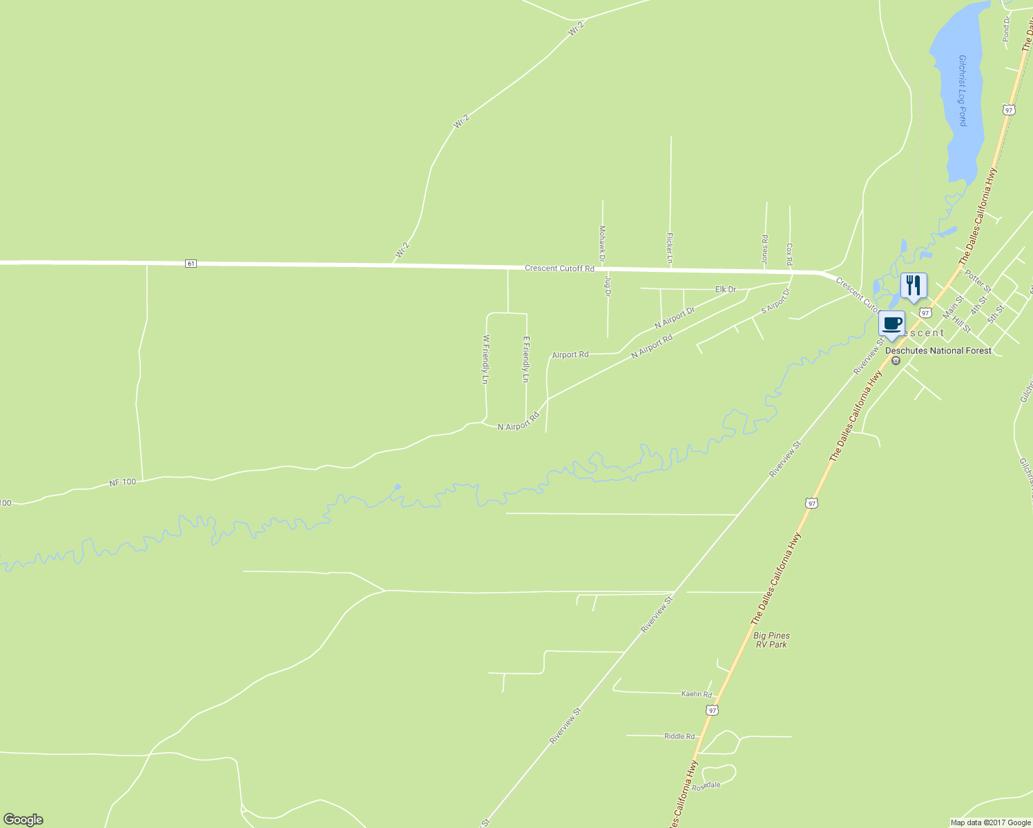 map of restaurants, bars, coffee shops, grocery stores, and more near 136218 East Friendly Lane in Crescent