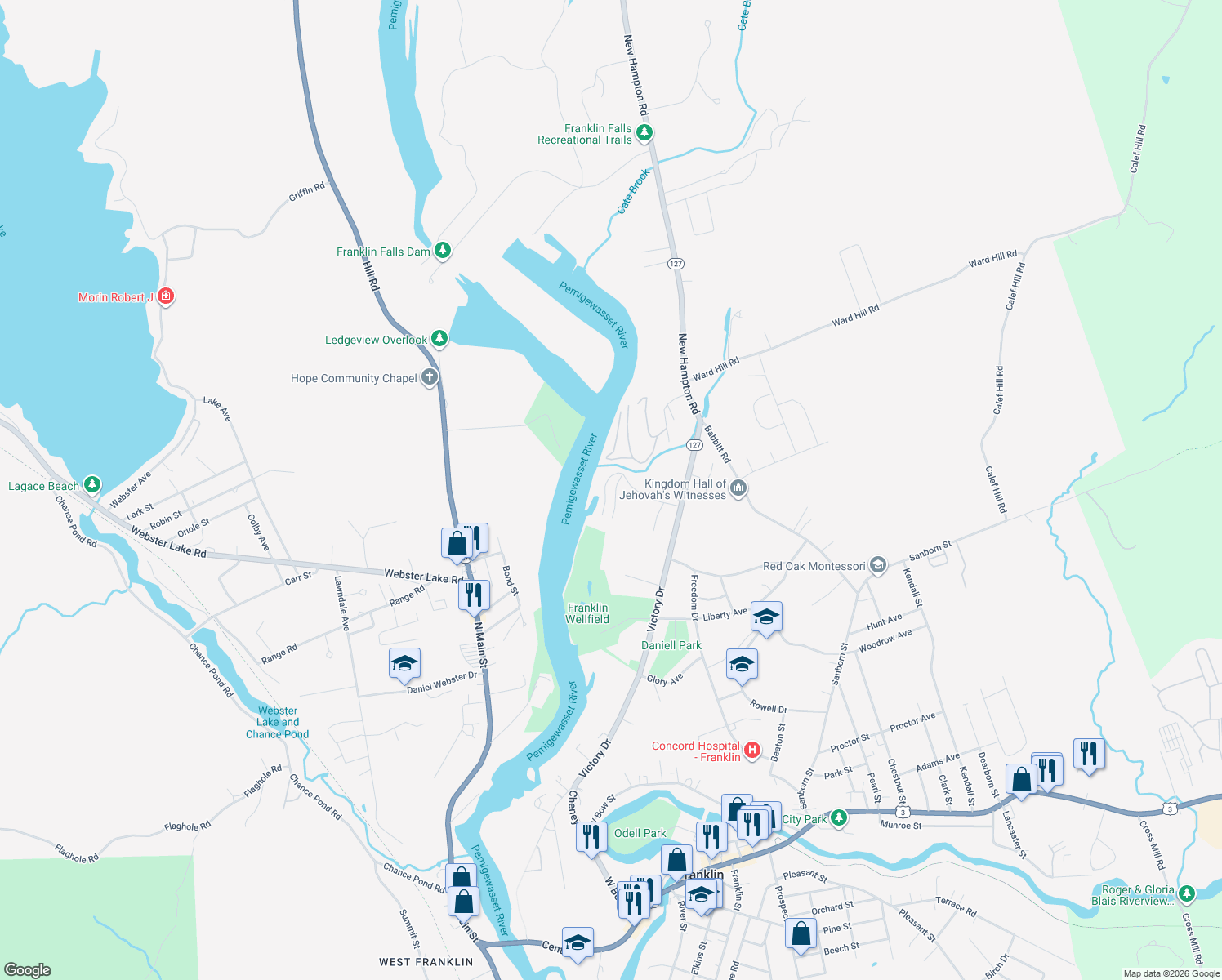 map of restaurants, bars, coffee shops, grocery stores, and more near 4 Dotties Lane in Franklin