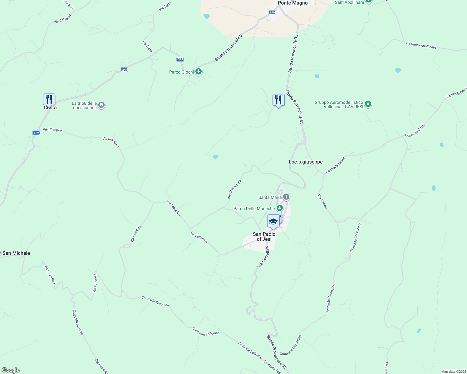map of restaurants, bars, coffee shops, grocery stores, and more near 16 Via Battinebbia in Provincia di Ancona