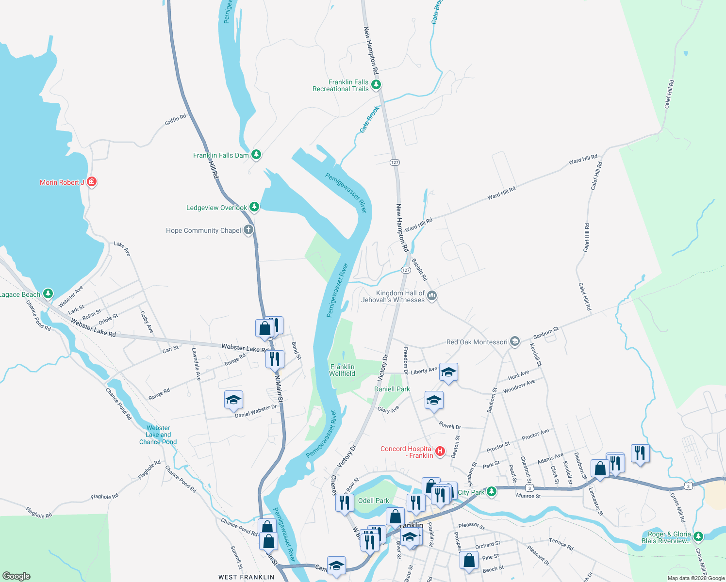 map of restaurants, bars, coffee shops, grocery stores, and more near 4 Dotties Lane in Franklin