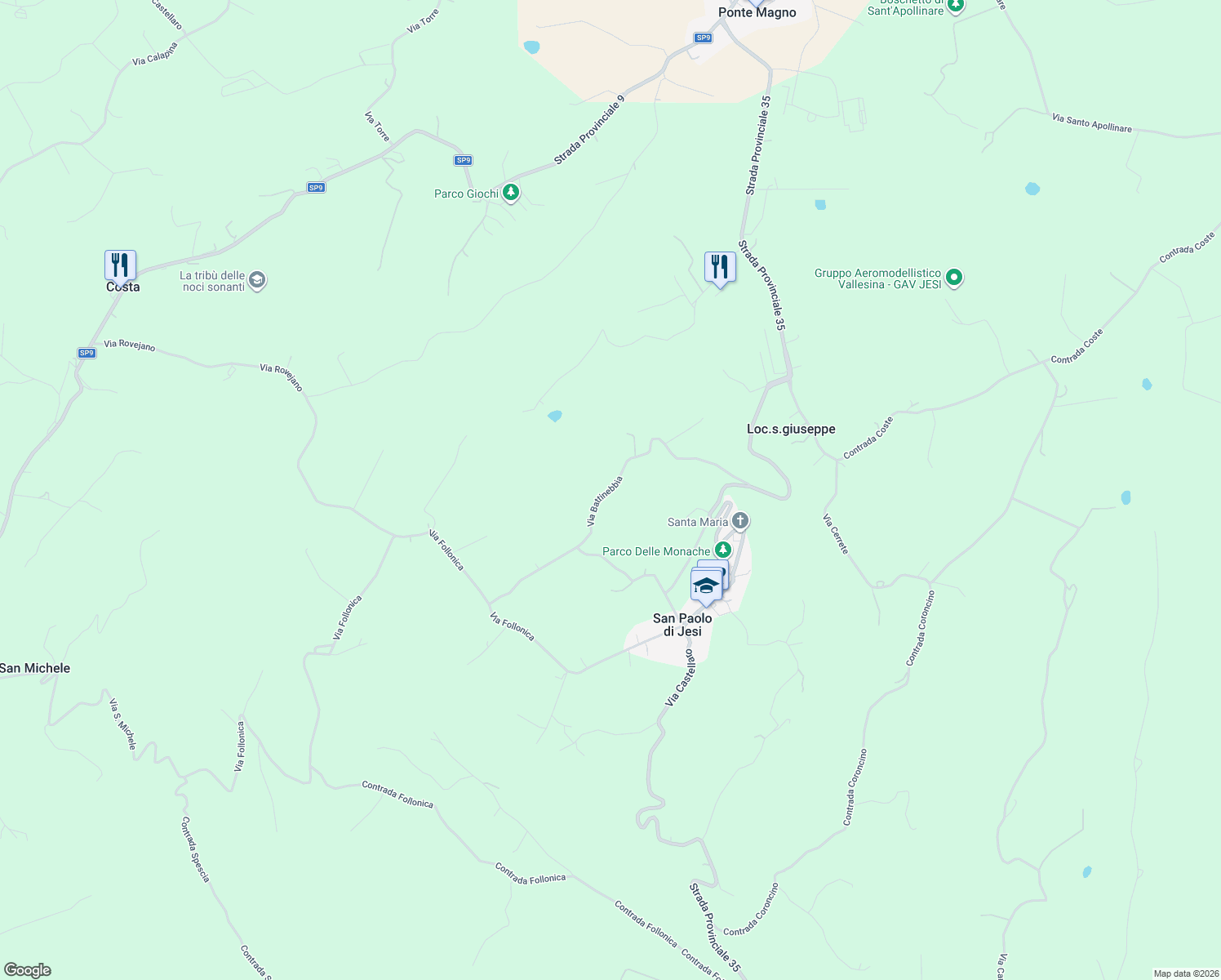 map of restaurants, bars, coffee shops, grocery stores, and more near 16 Via Battinebbia in Provincia di Ancona