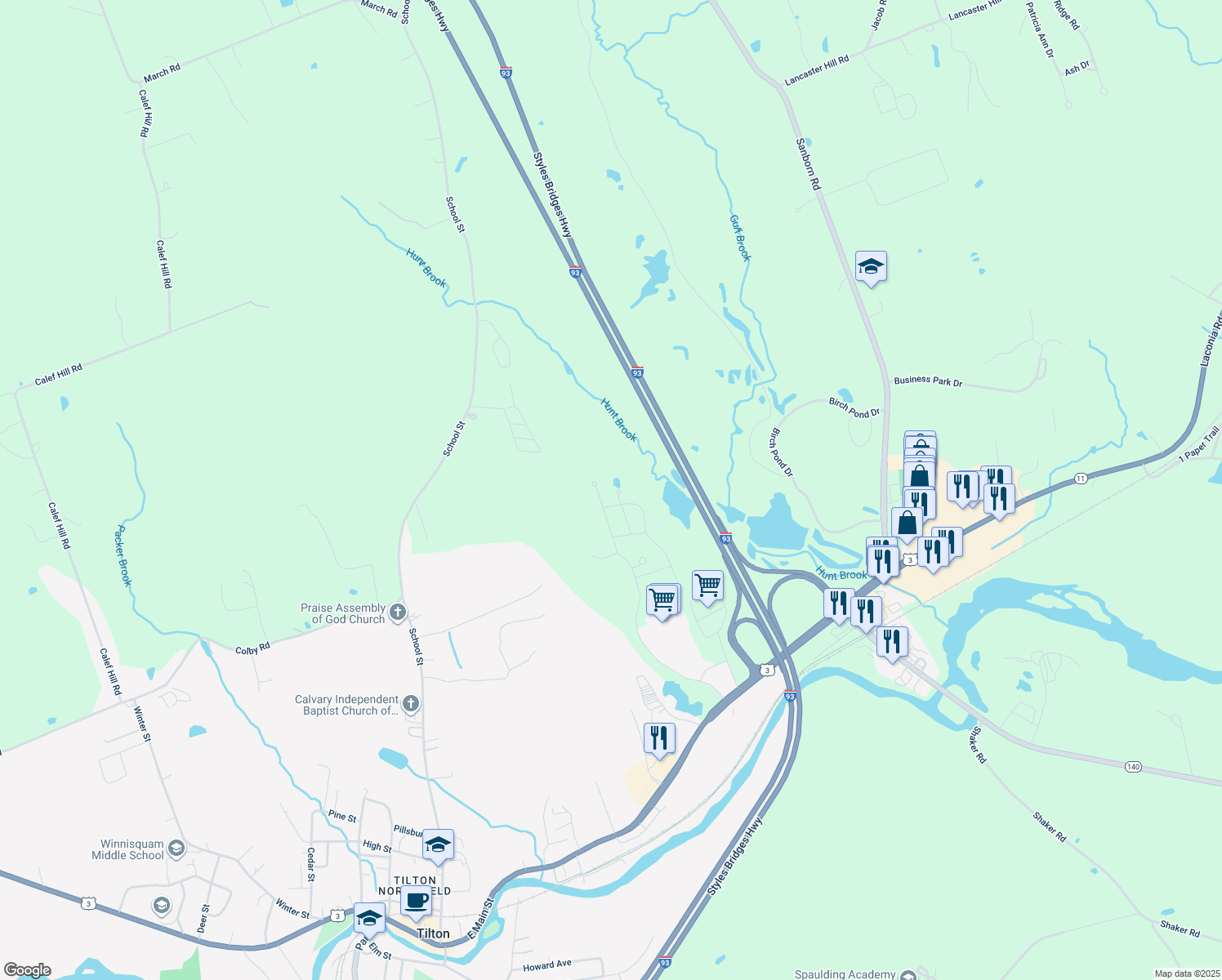 map of restaurants, bars, coffee shops, grocery stores, and more near 26 Pine Hill Road in Tilton