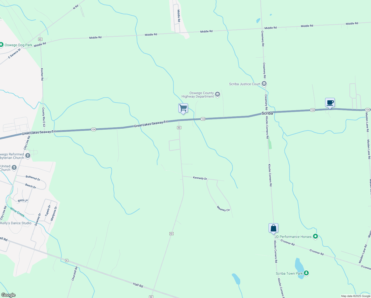 map of restaurants, bars, coffee shops, grocery stores, and more near 1422 County Route 53 in Oswego