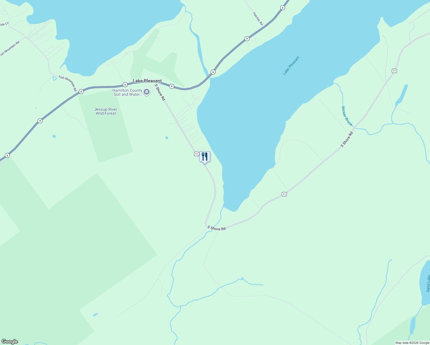 map of restaurants, bars, coffee shops, grocery stores, and more near 181 South Shore Road in Lake Pleasant