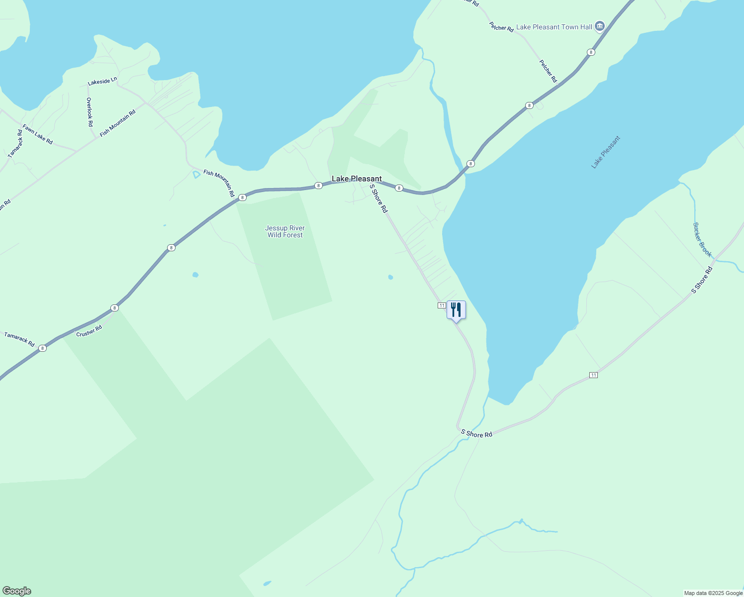 map of restaurants, bars, coffee shops, grocery stores, and more near 134 South Shore Road in Lake Pleasant
