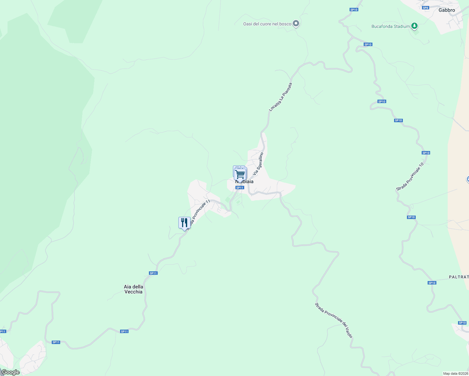 map of restaurants, bars, coffee shops, grocery stores, and more near 16 Via Aurelio Saffi in Nibbiaia