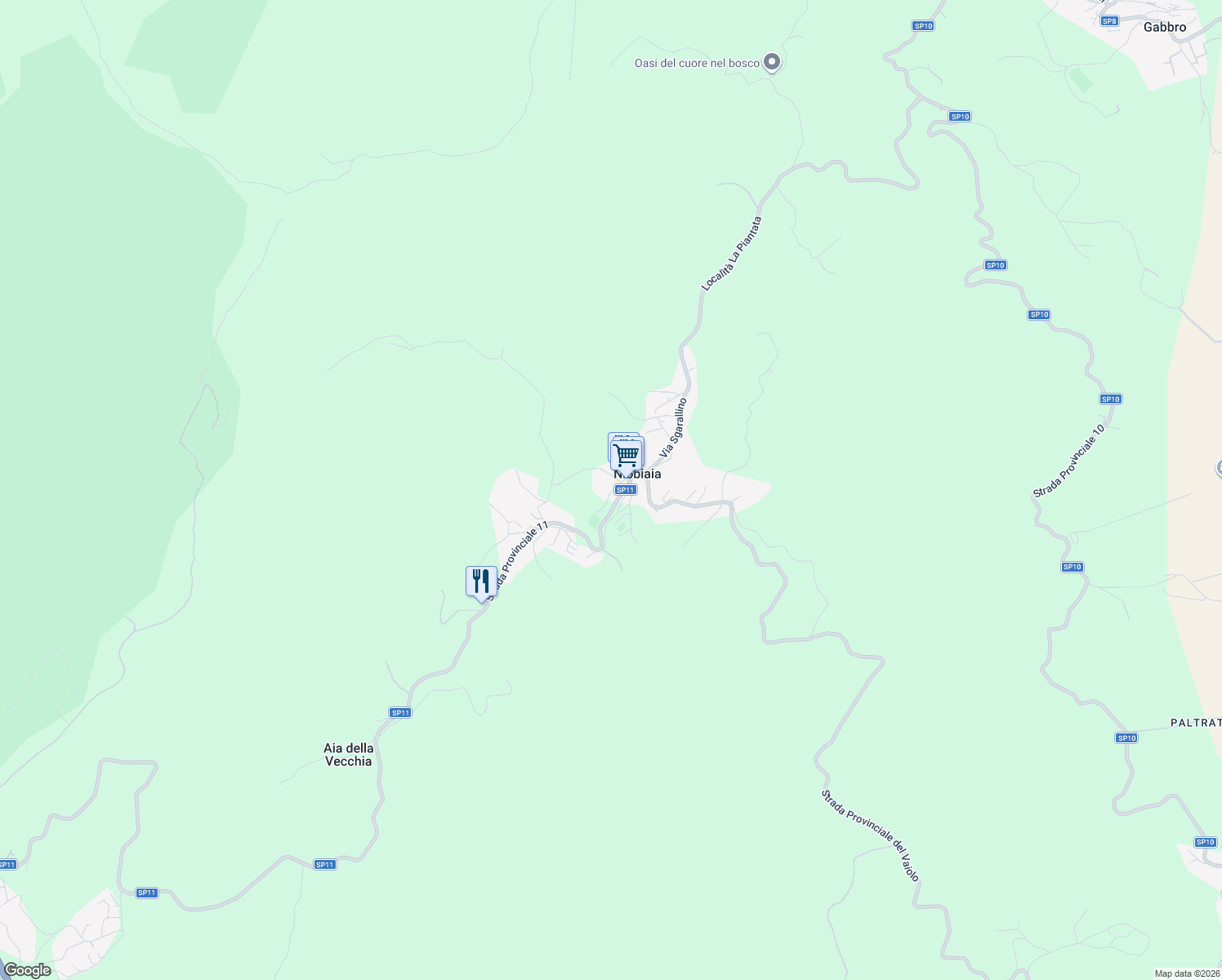 map of restaurants, bars, coffee shops, grocery stores, and more near 16 Via Aurelio Saffi in Nibbiaia