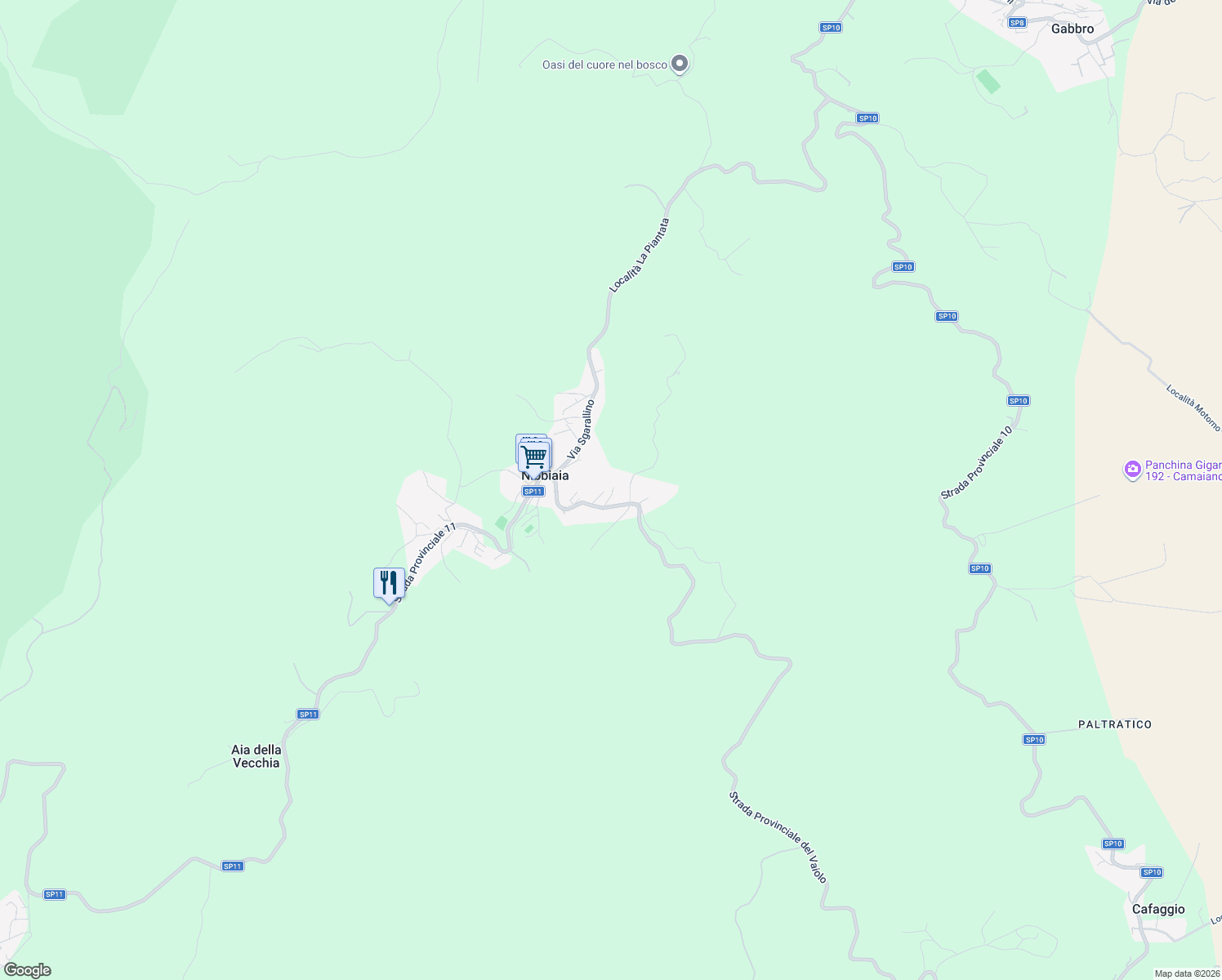 map of restaurants, bars, coffee shops, grocery stores, and more near 83 Via Bernardo Buontalenti in Nibbiaia