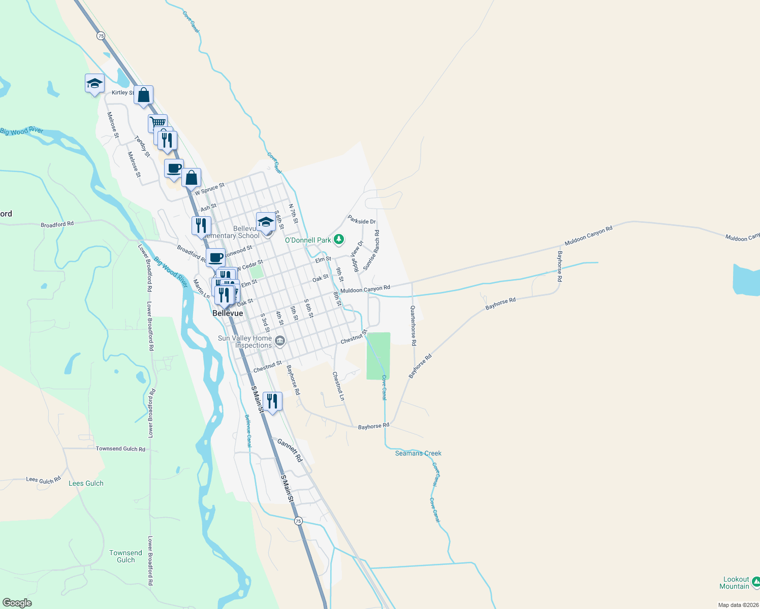 map of restaurants, bars, coffee shops, grocery stores, and more near Chestnut Loop in Bellevue