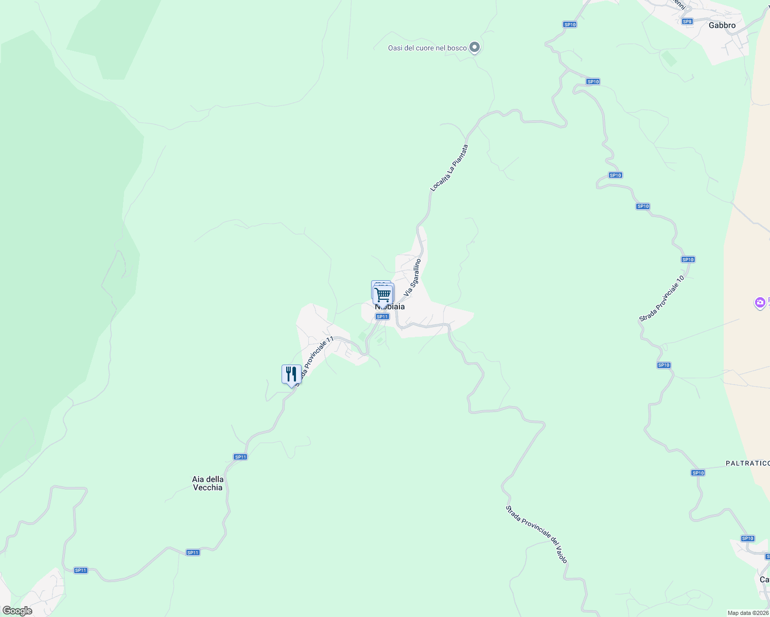 map of restaurants, bars, coffee shops, grocery stores, and more near in Nibbiaia