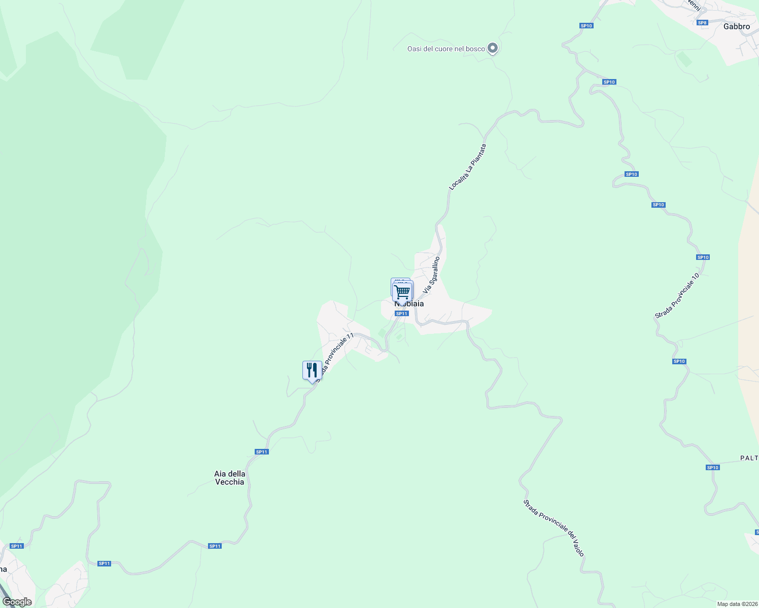 map of restaurants, bars, coffee shops, grocery stores, and more near 16 Via Aurelio Saffi in Nibbiaia