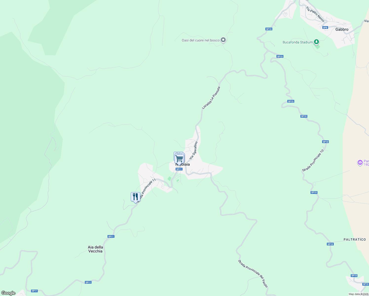 map of restaurants, bars, coffee shops, grocery stores, and more near 55 Via Sgarallino in Nibbiaia