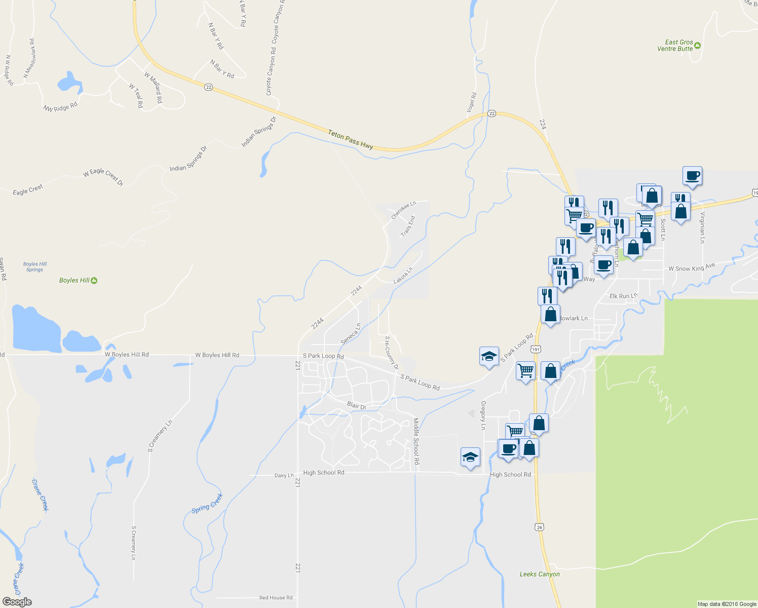 map of restaurants, bars, coffee shops, grocery stores, and more near 700 Hi Country Drive in Jackson