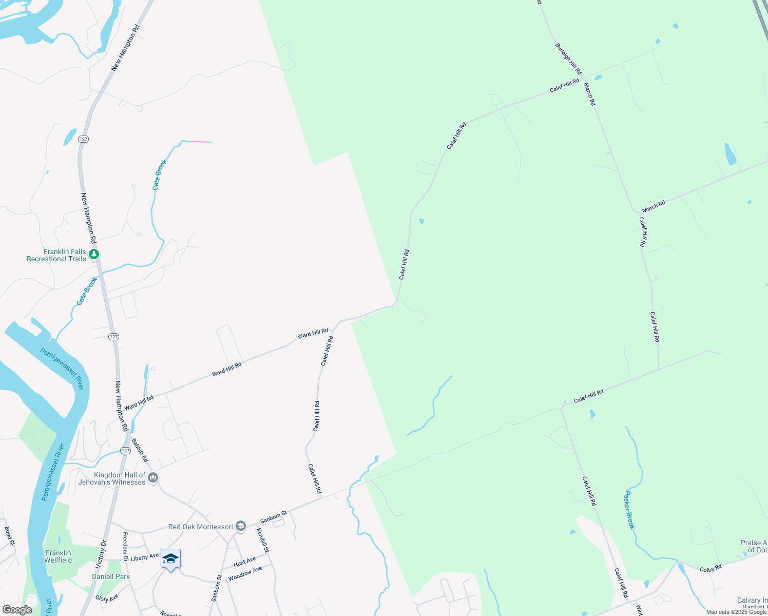 map of restaurants, bars, coffee shops, grocery stores, and more near 7 Calef Hill Road in Franklin