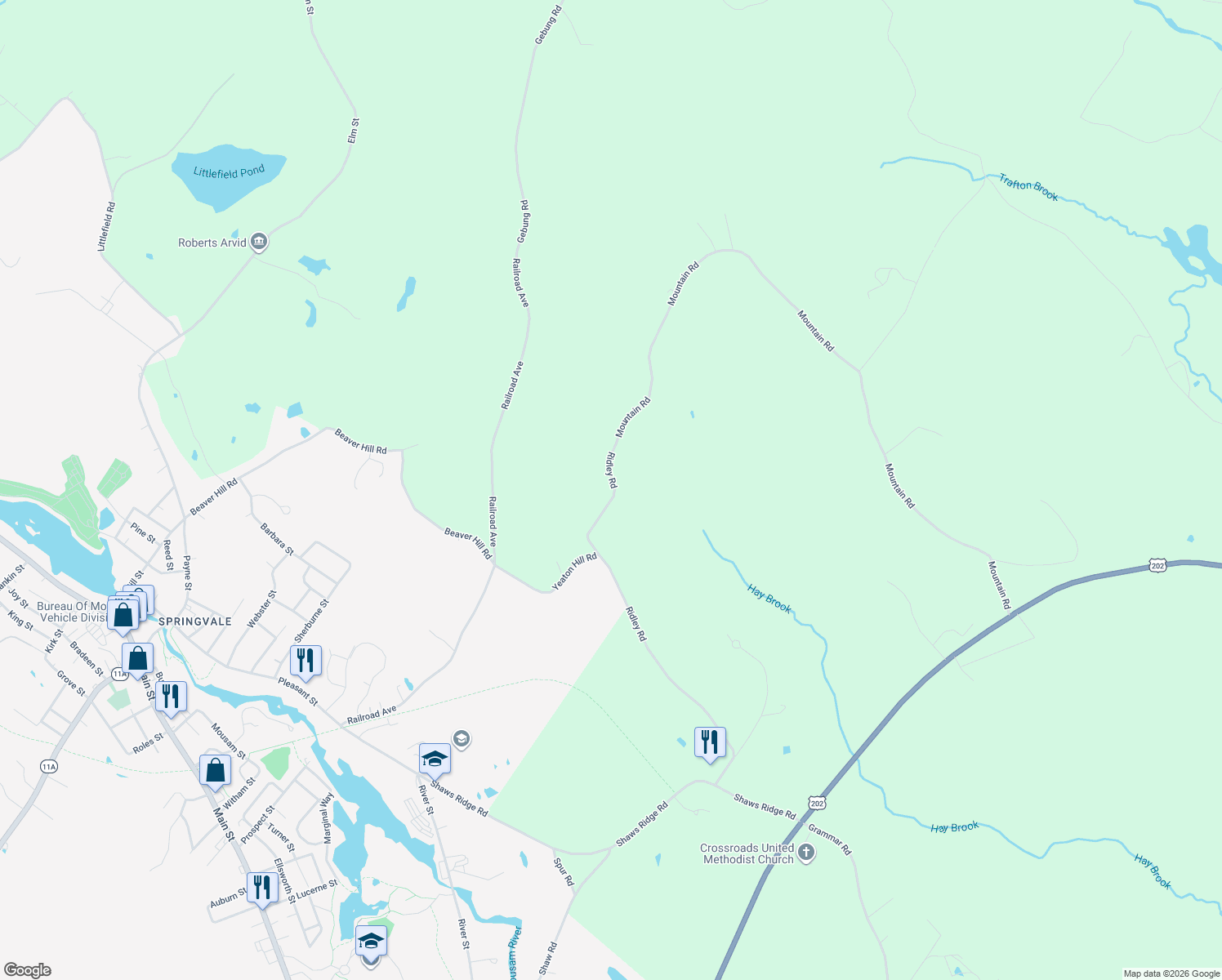 map of restaurants, bars, coffee shops, grocery stores, and more near 195 Ridley Road in Sanford